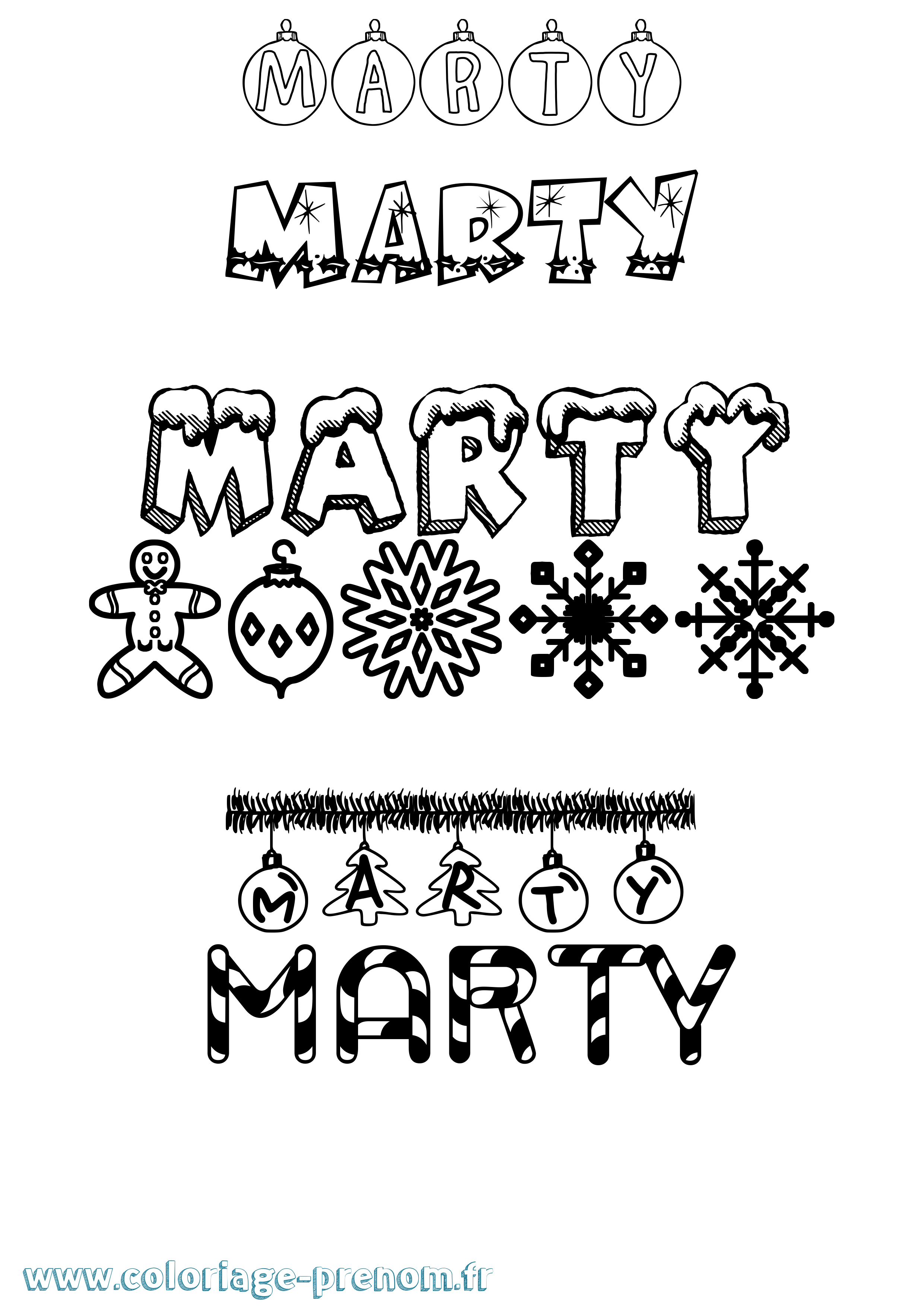 Coloriage prénom Marty Noël