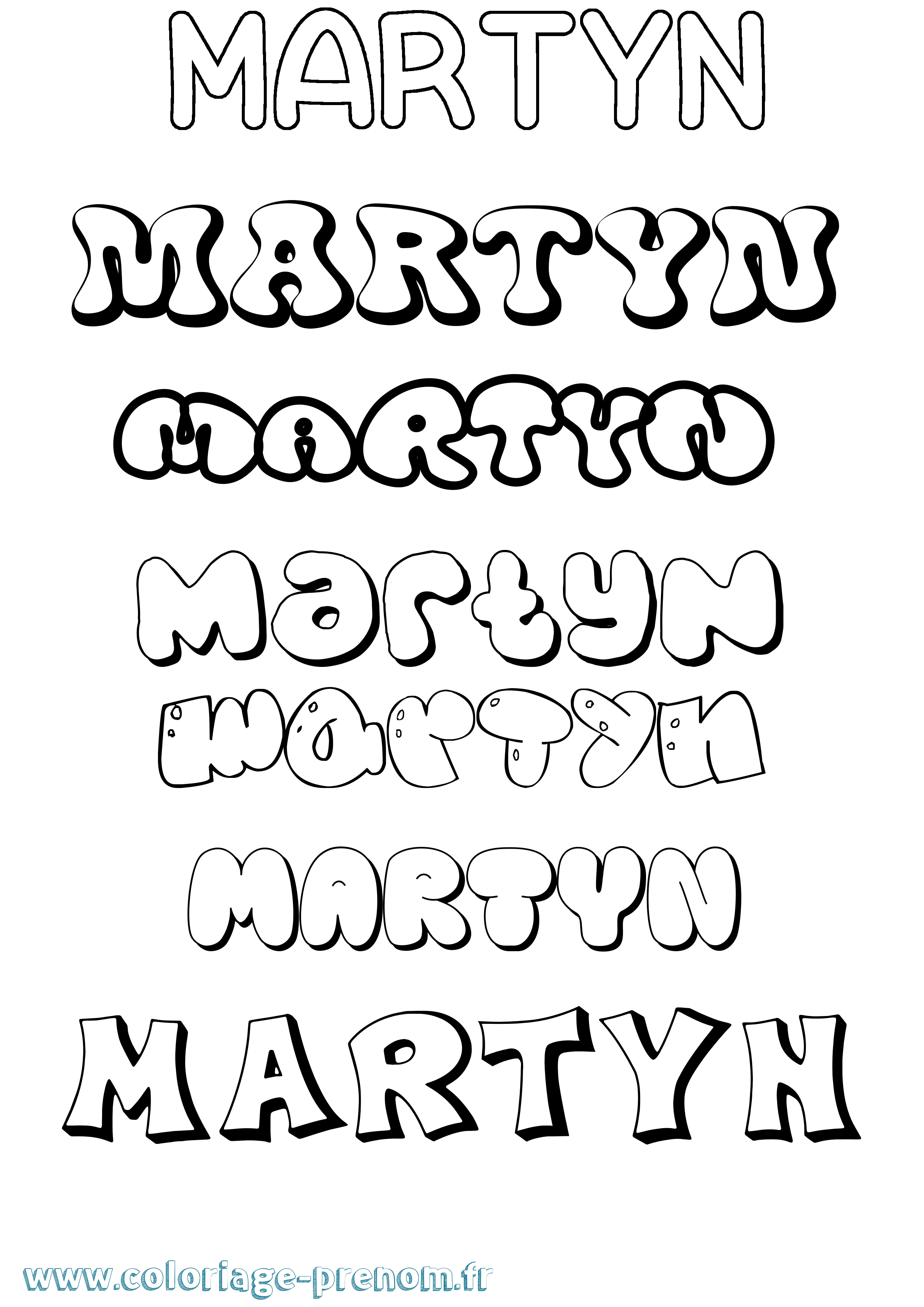 Coloriage prénom Martyn Bubble