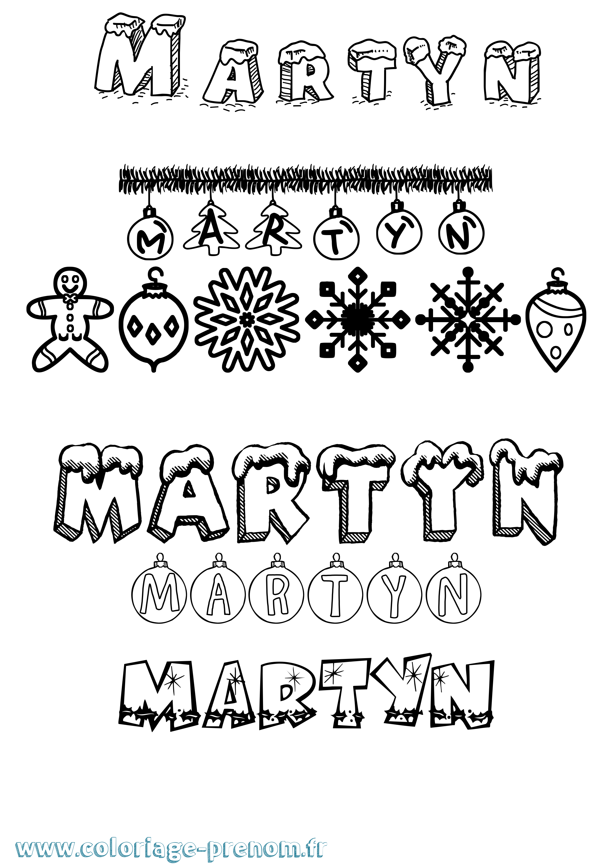 Coloriage prénom Martyn Noël