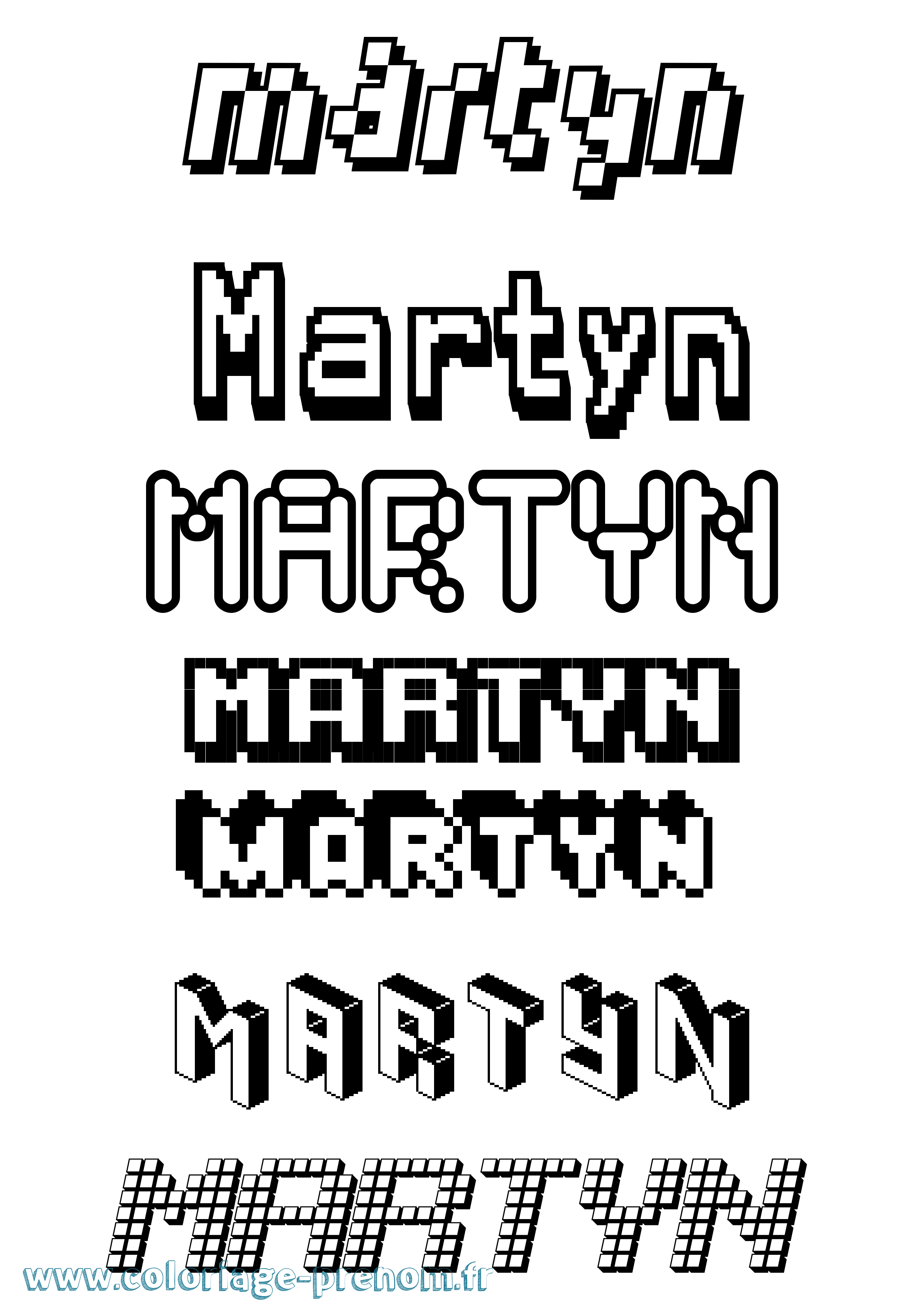 Coloriage prénom Martyn Pixel