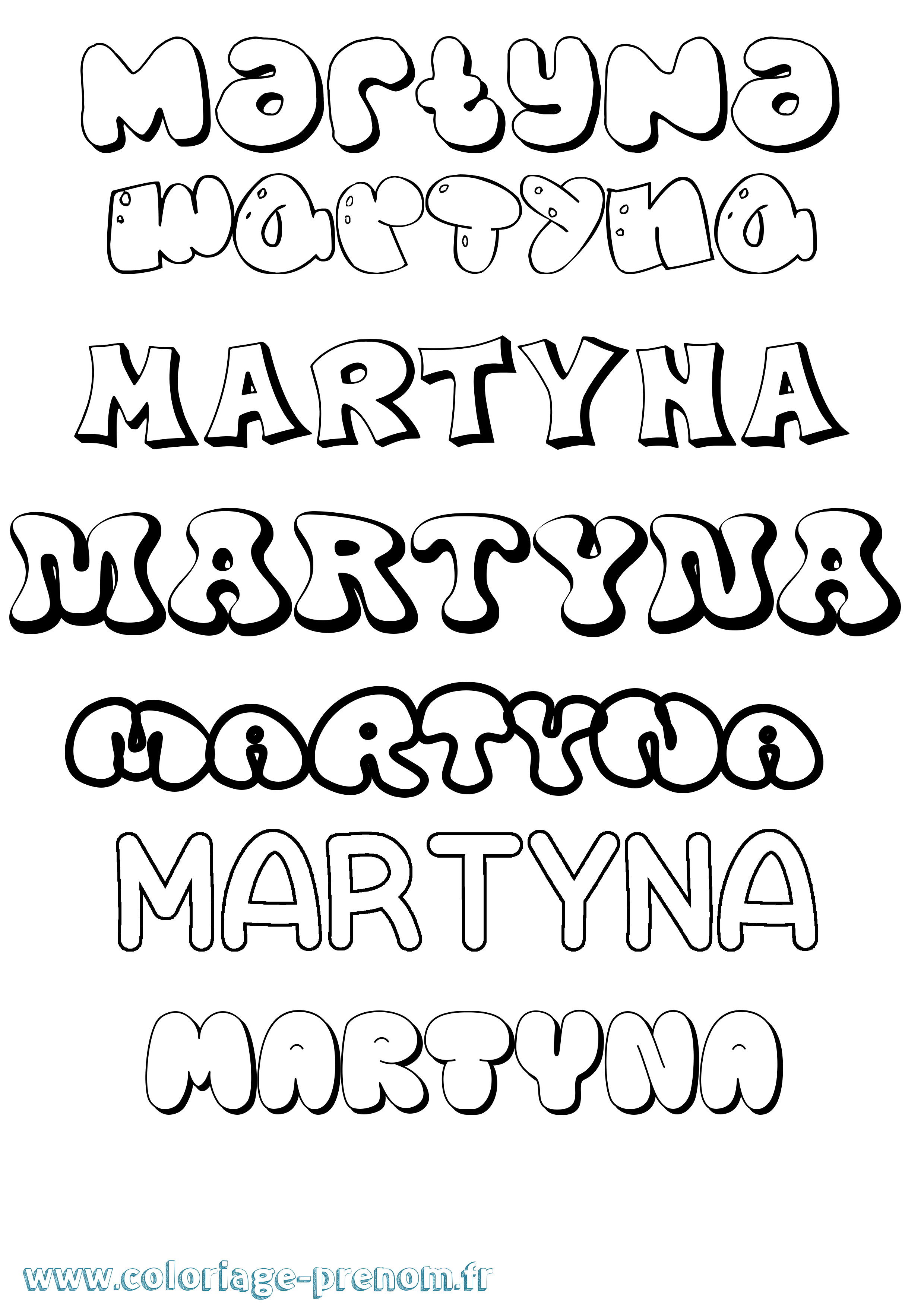 Coloriage prénom Martyna Bubble