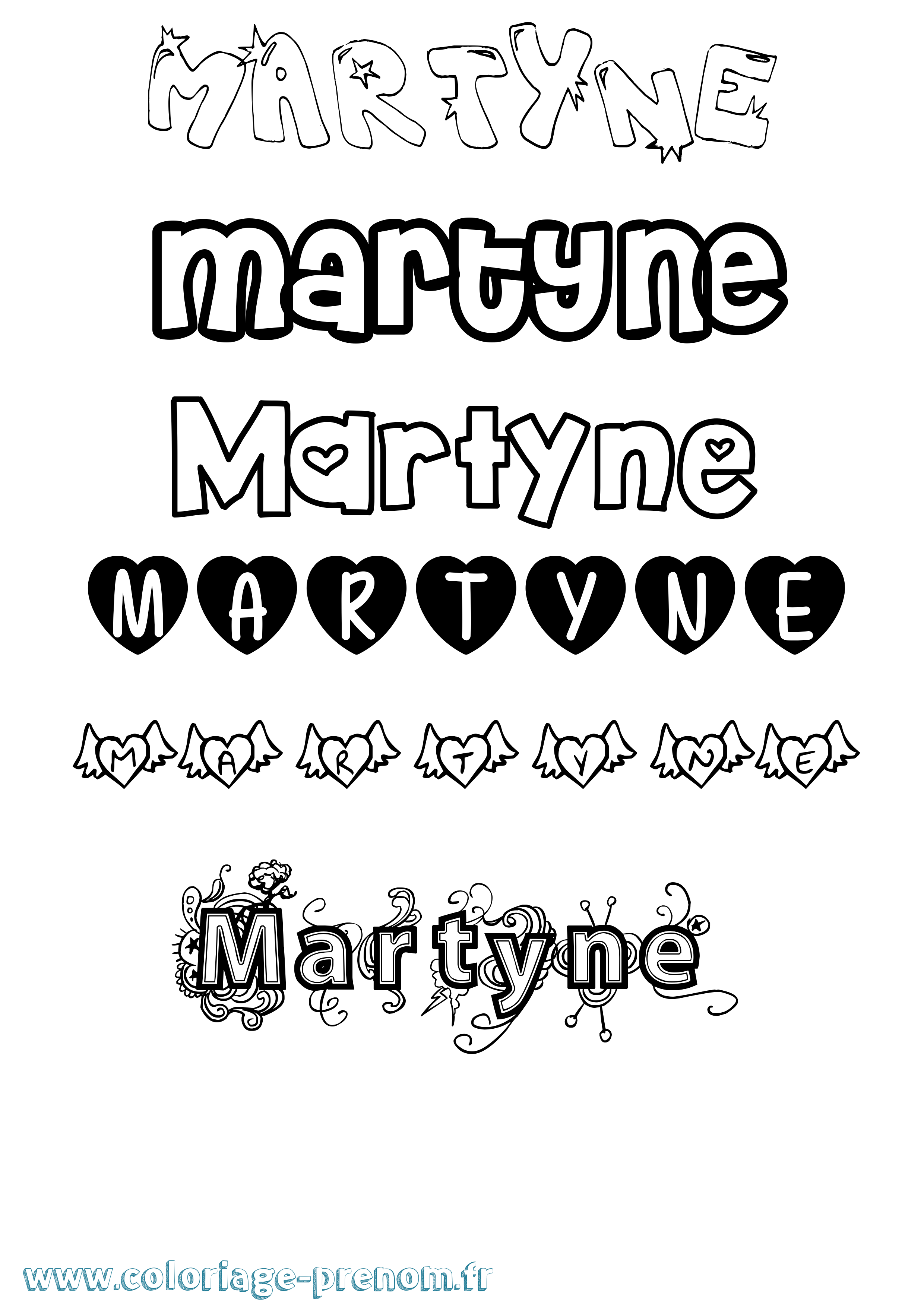 Coloriage prénom Martyne Girly