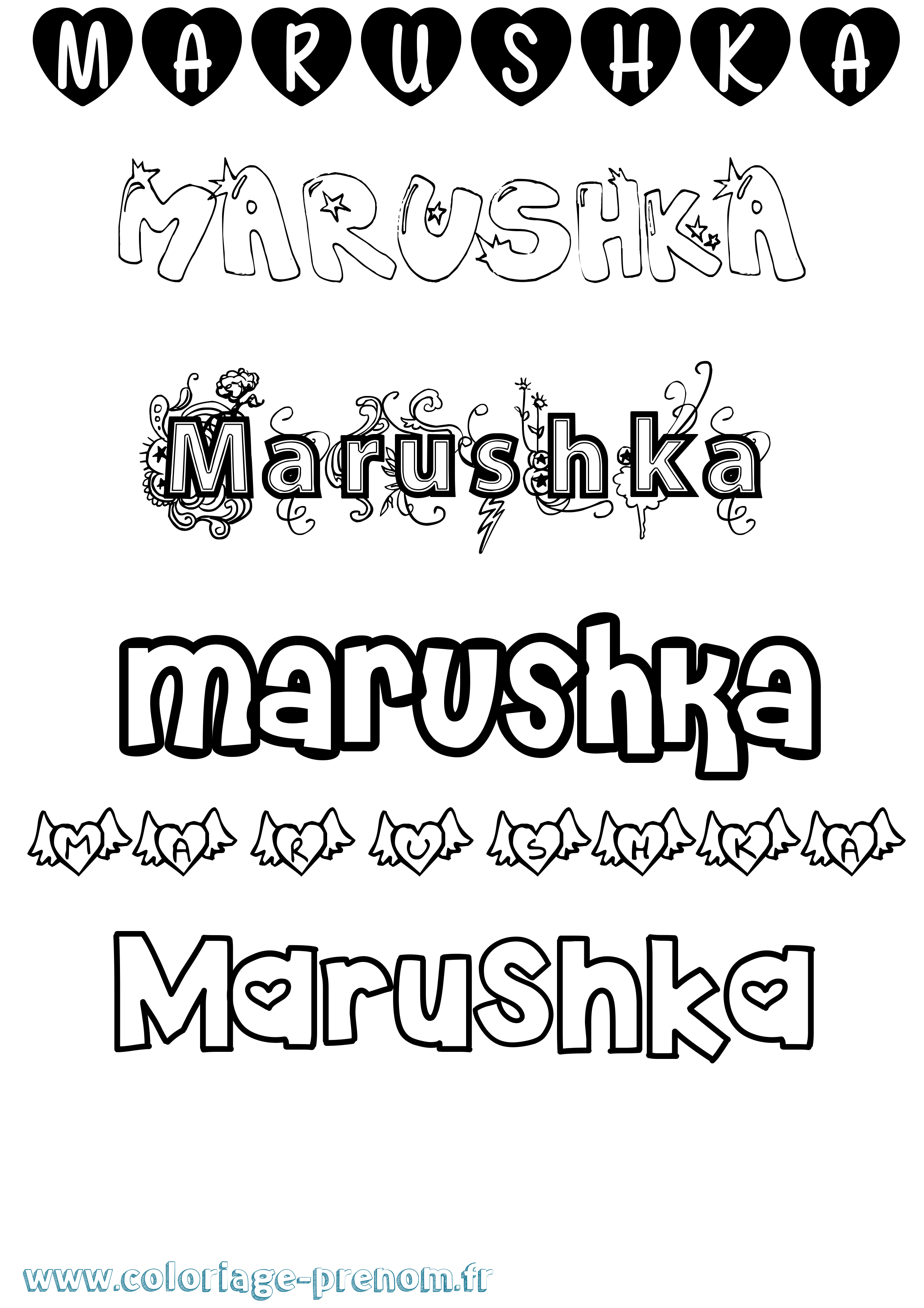 Coloriage prénom Marushka Girly