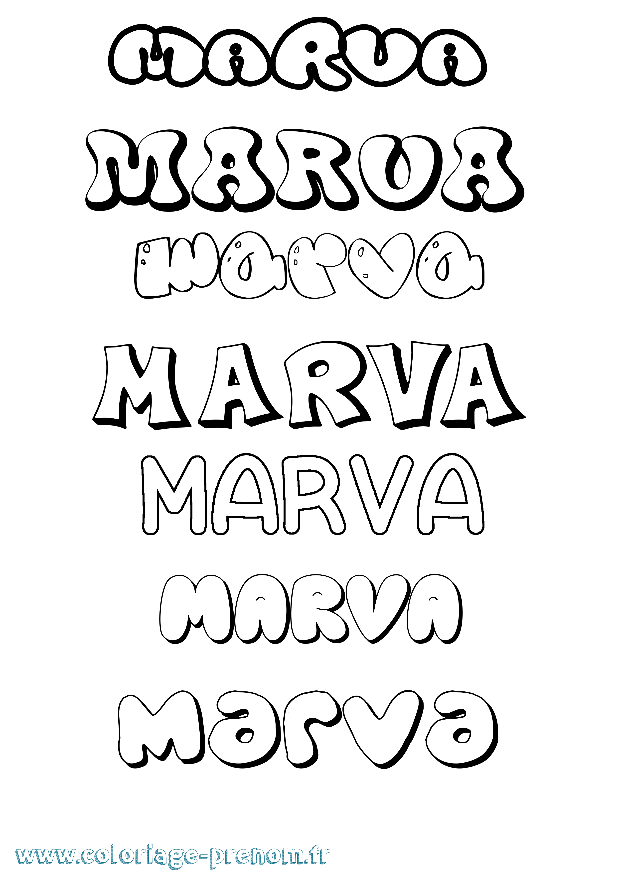 Coloriage prénom Marva Bubble