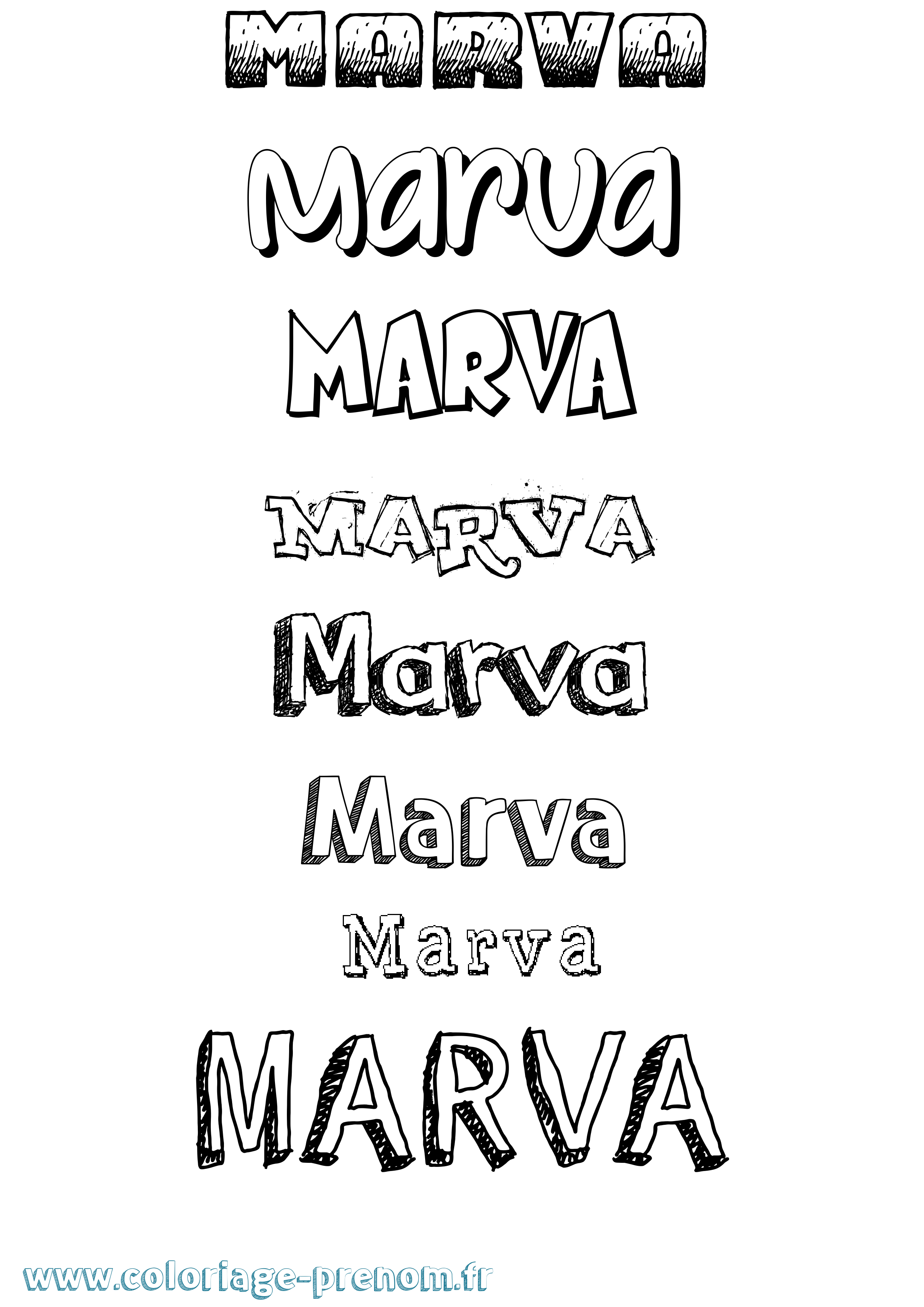 Coloriage prénom Marva Dessiné