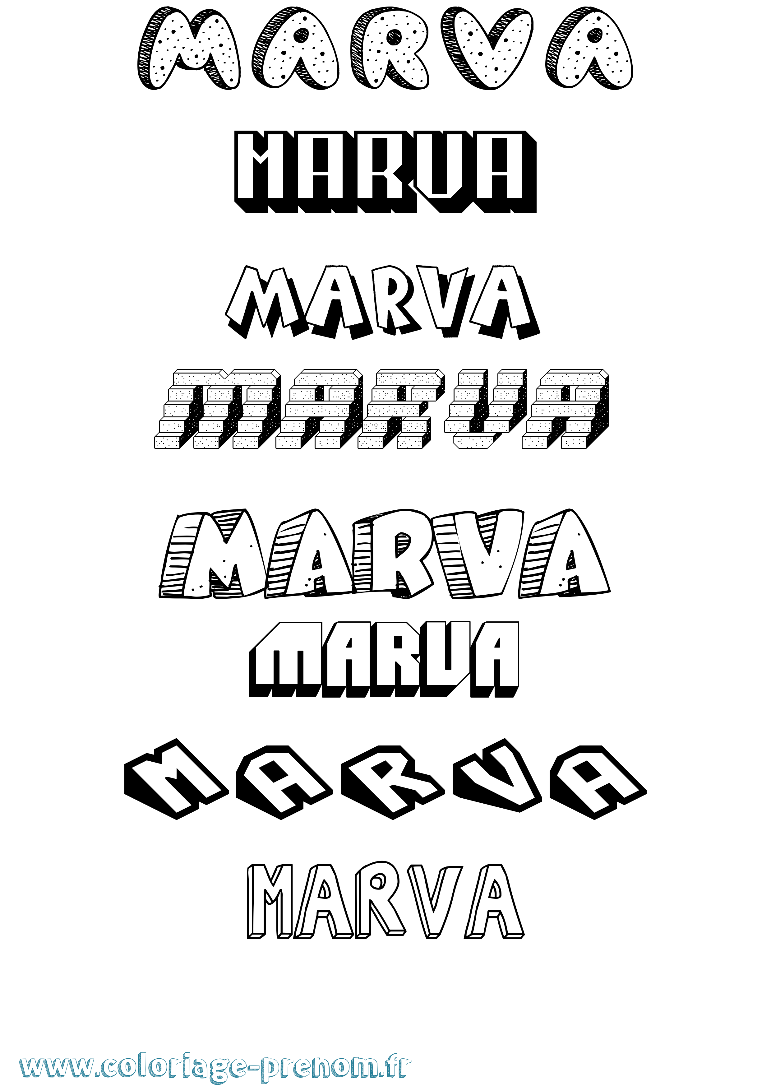 Coloriage prénom Marva Effet 3D