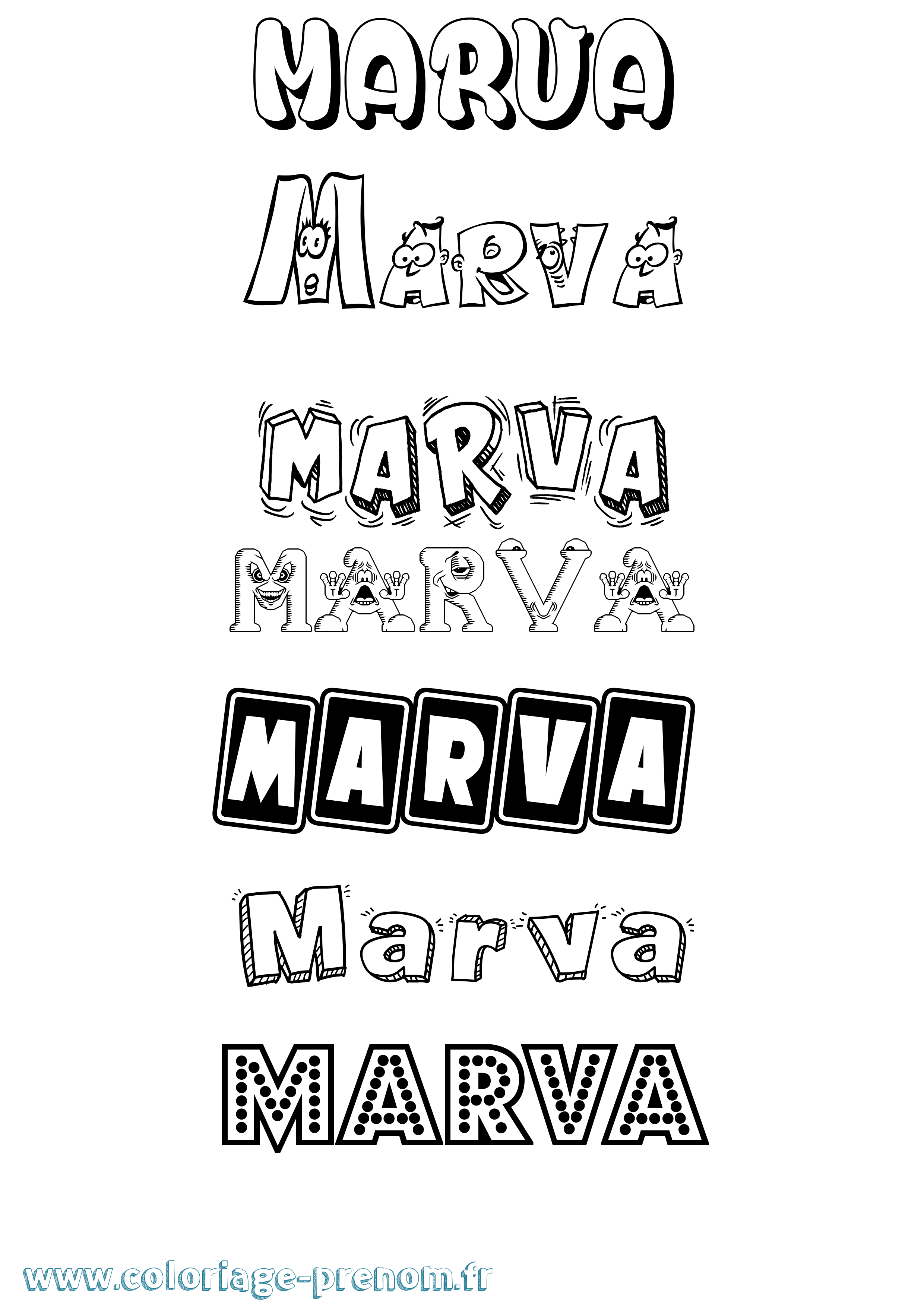 Coloriage prénom Marva Fun