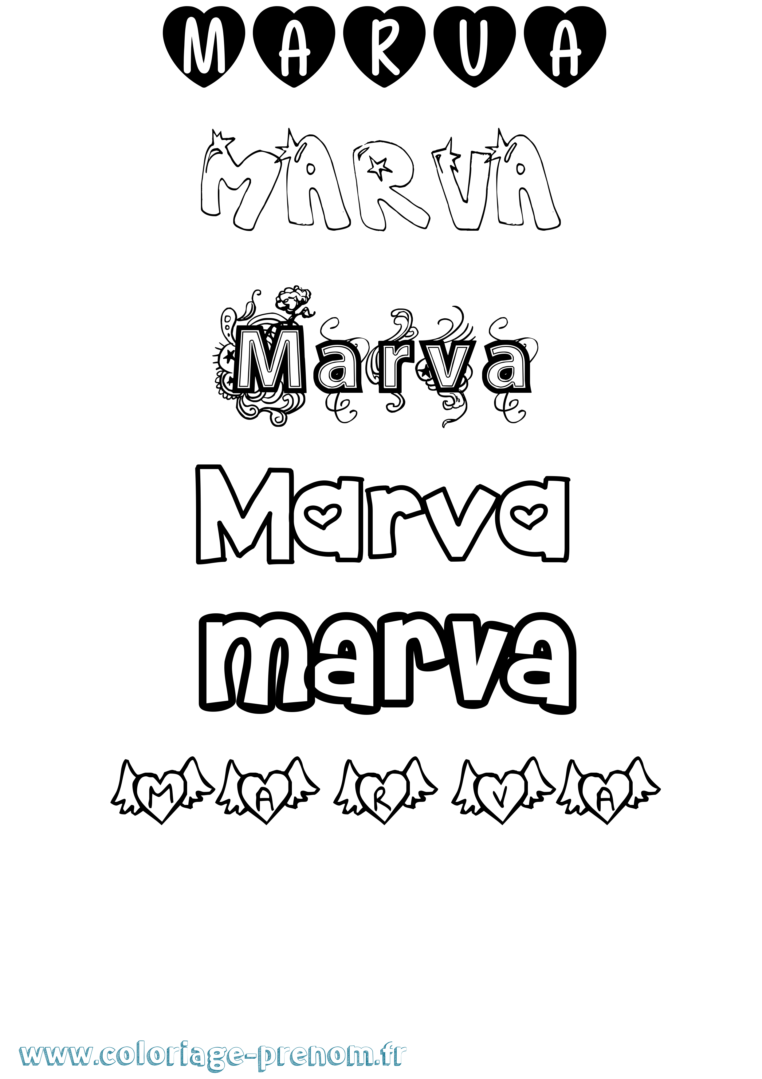Coloriage prénom Marva Girly