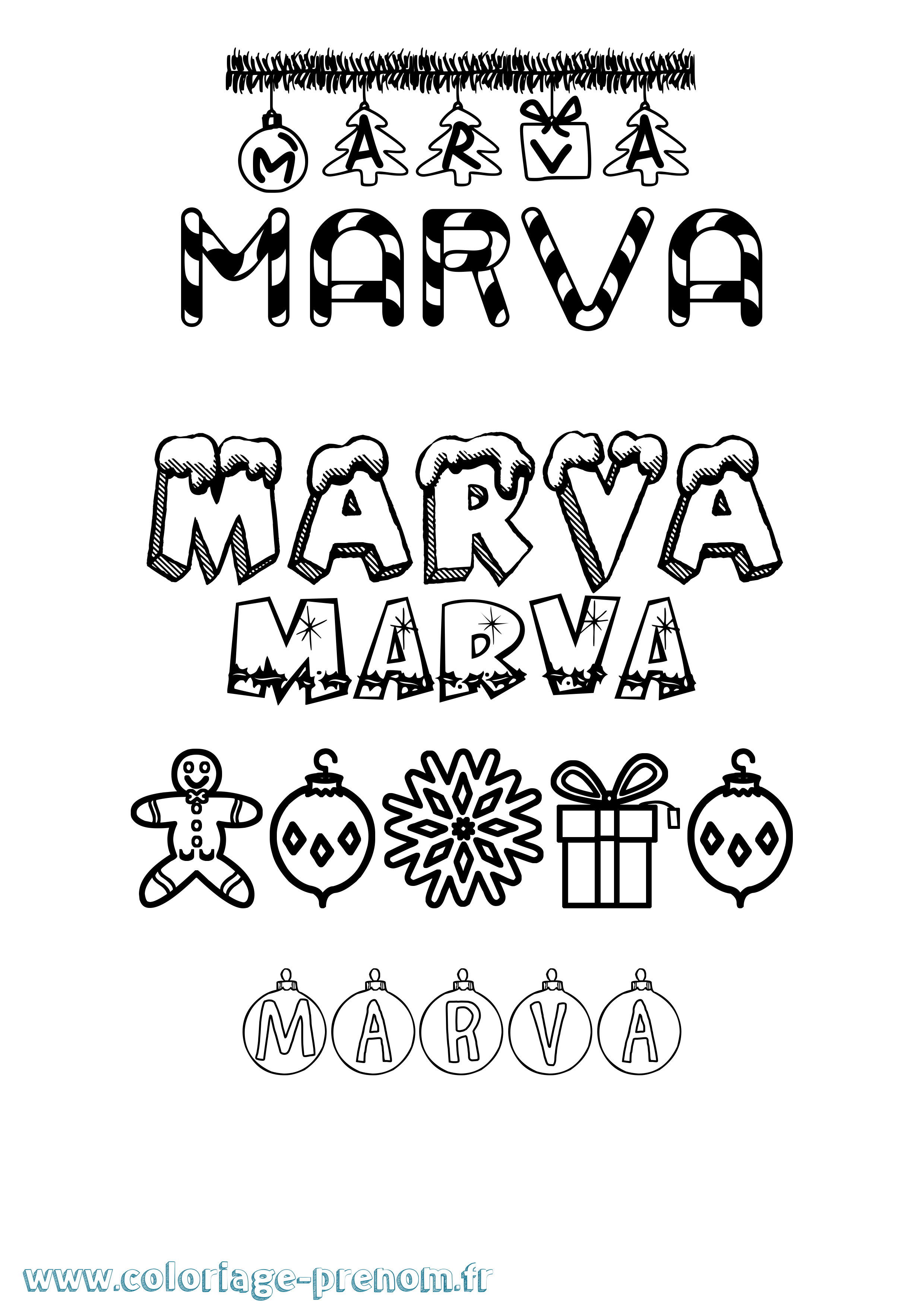 Coloriage prénom Marva Noël