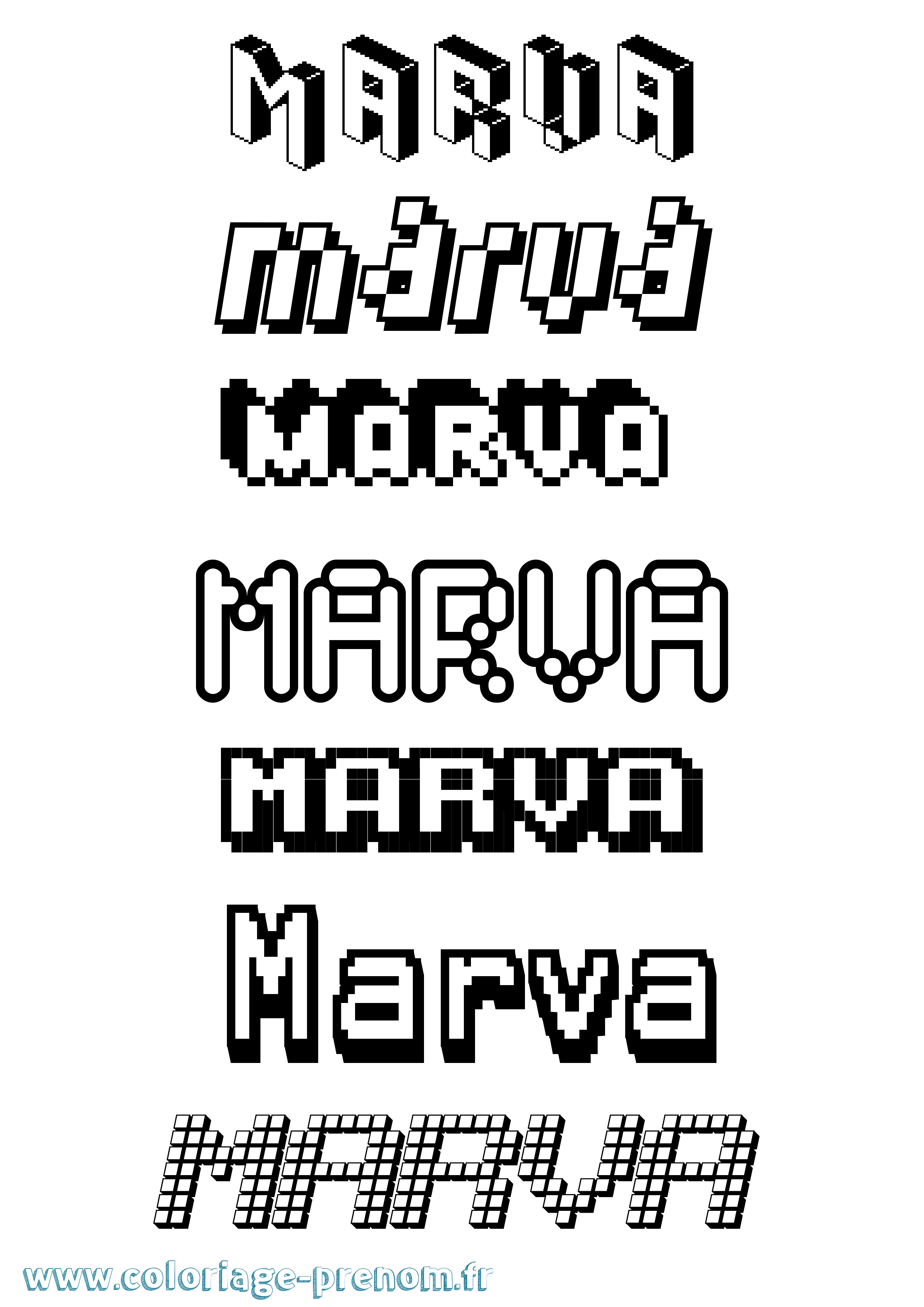 Coloriage prénom Marva Pixel