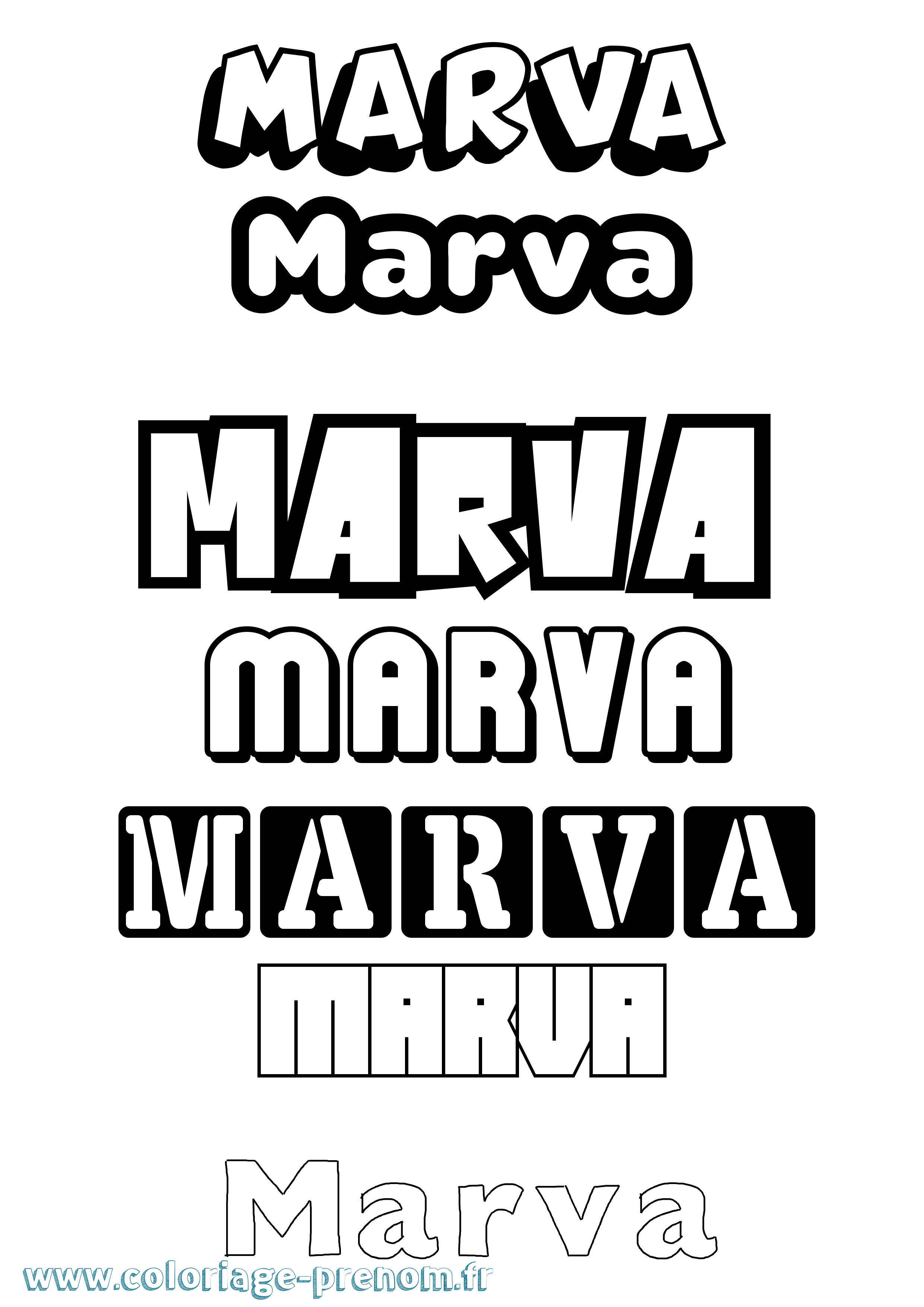Coloriage prénom Marva Simple