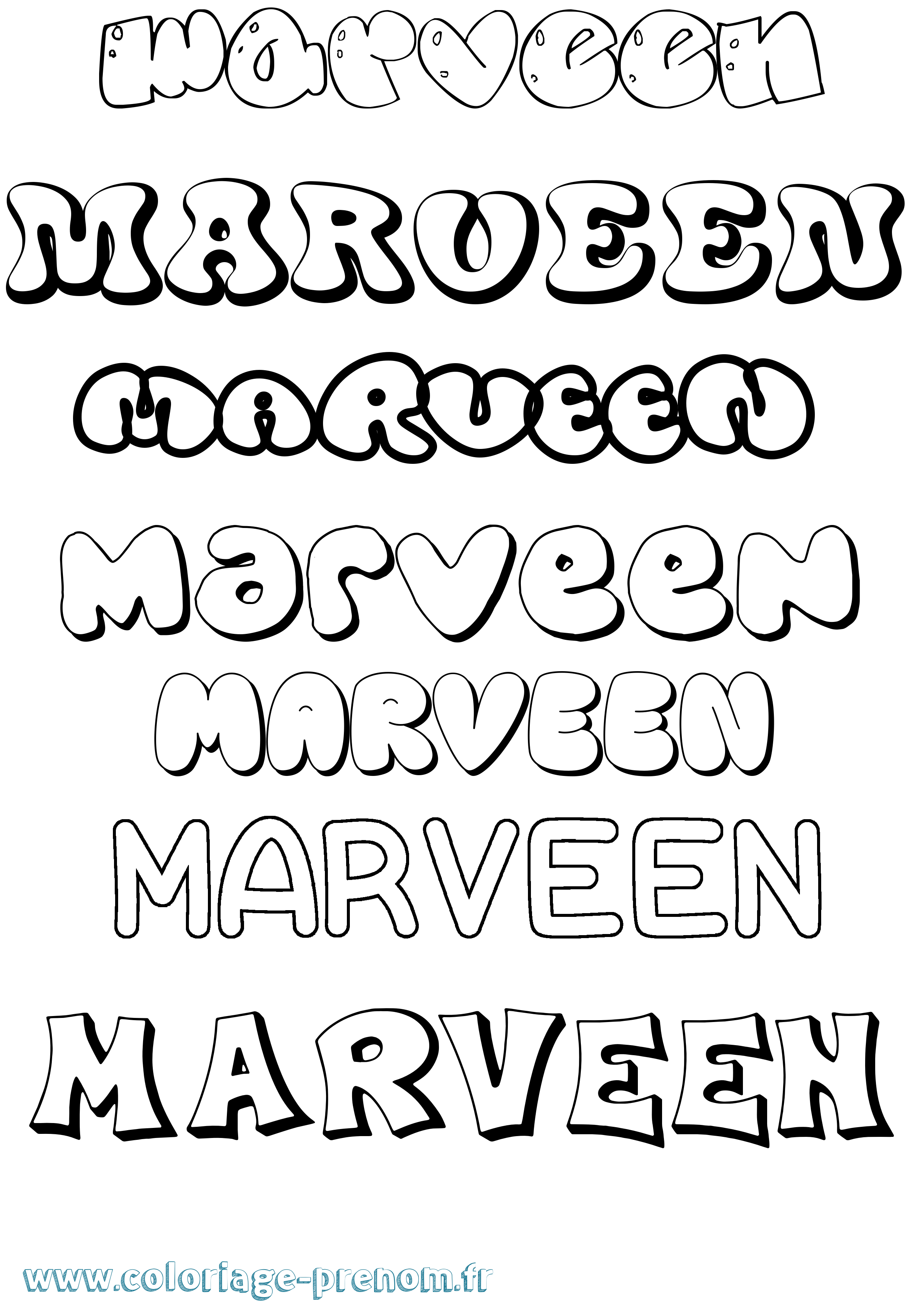 Coloriage prénom Marveen Bubble