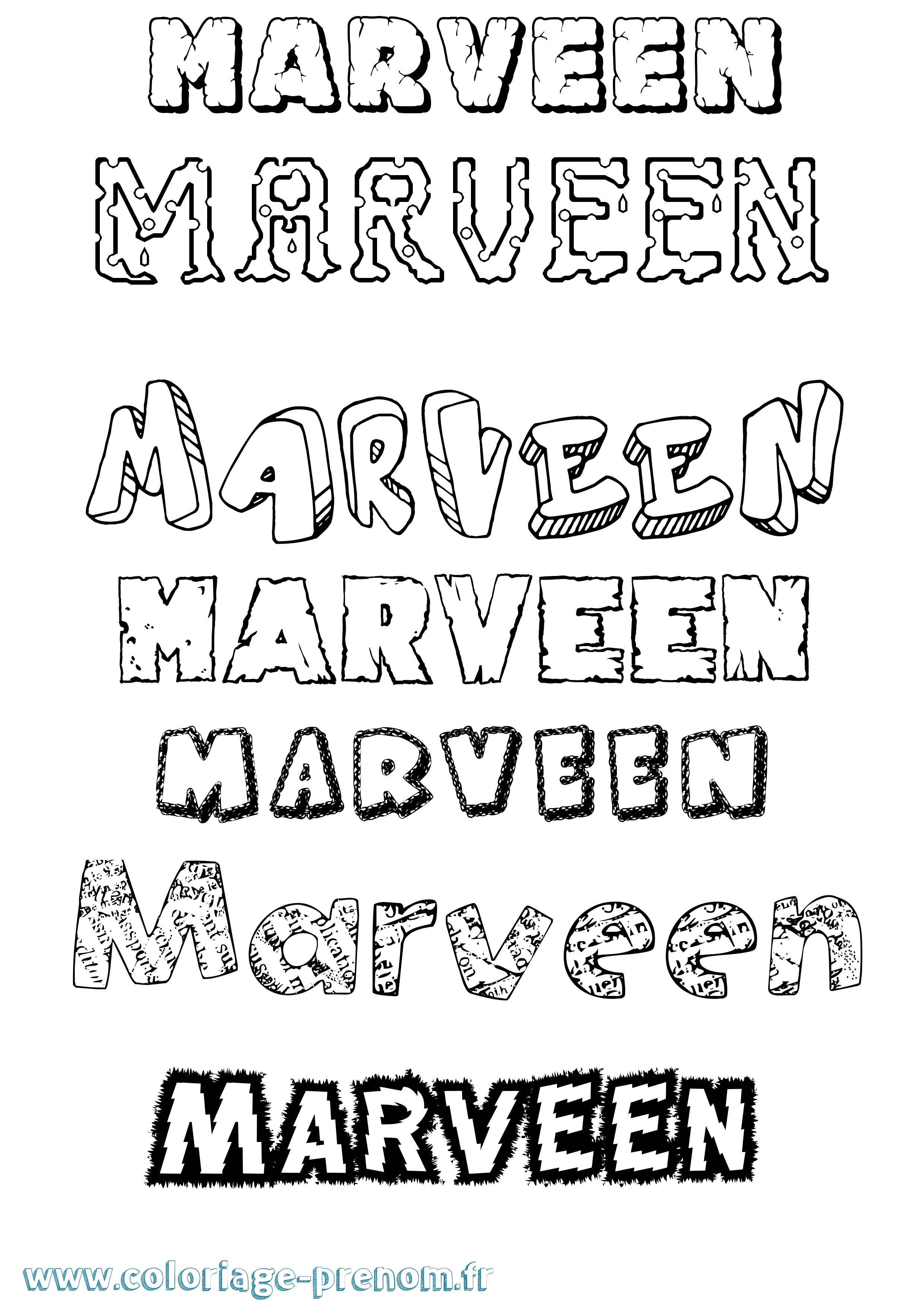 Coloriage prénom Marveen Destructuré