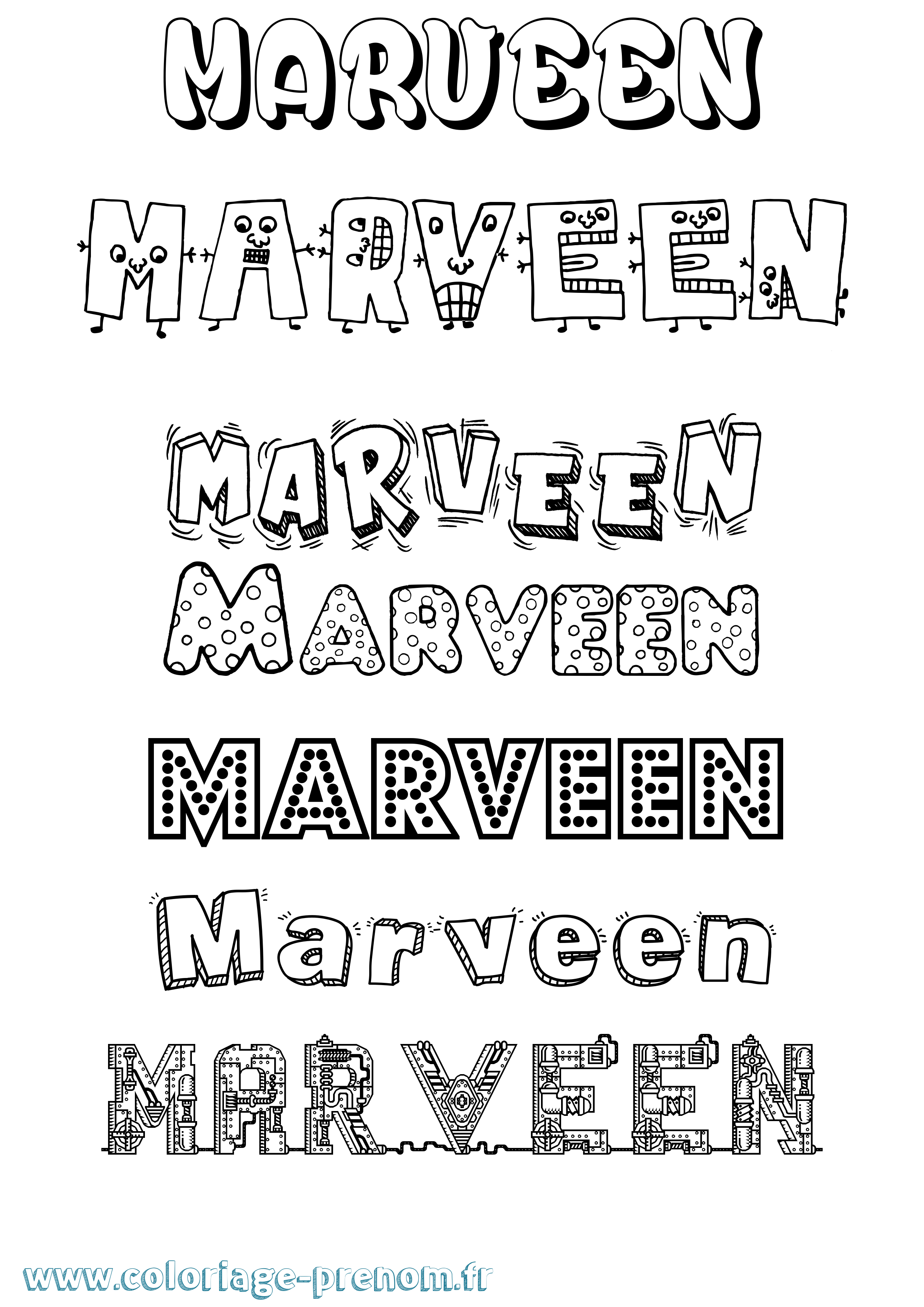 Coloriage prénom Marveen Fun