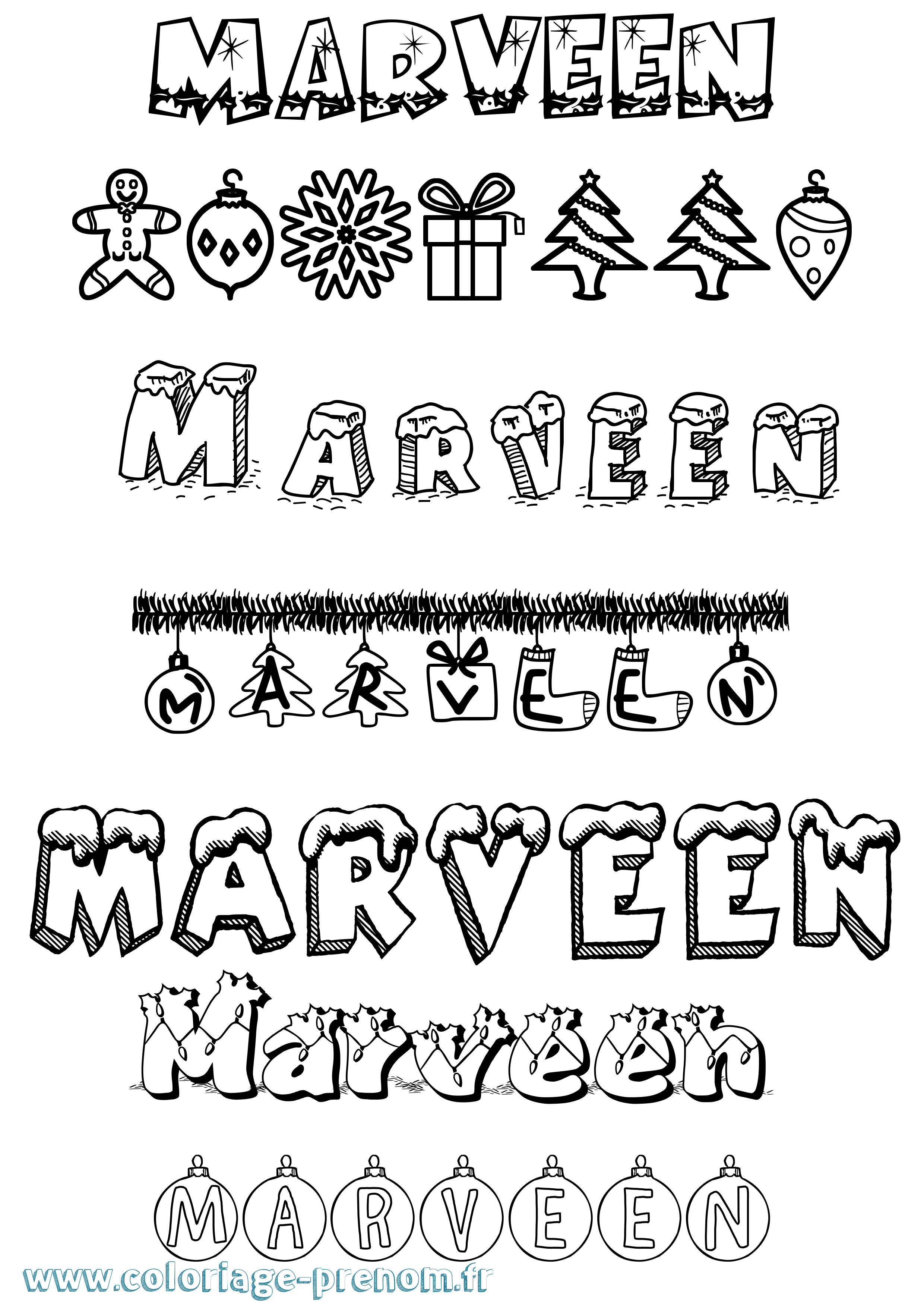 Coloriage prénom Marveen Noël
