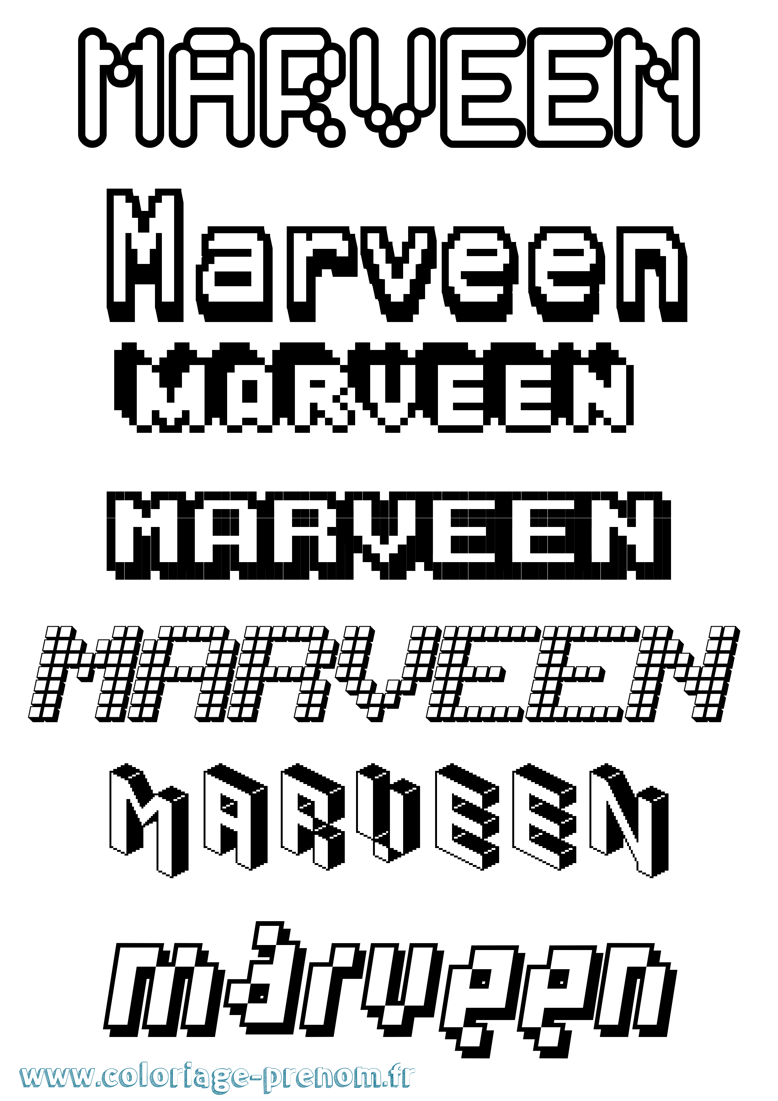 Coloriage prénom Marveen Pixel