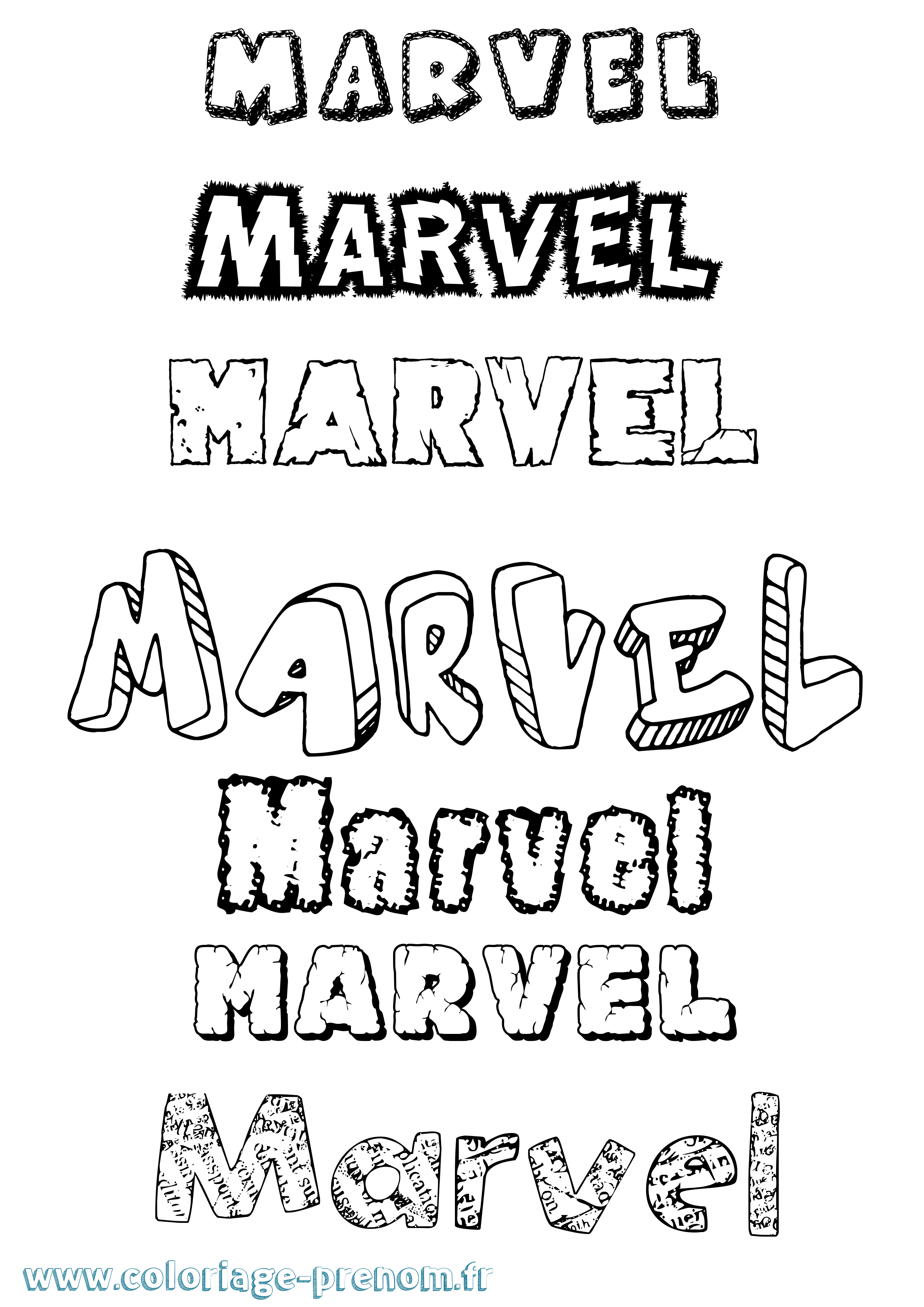 Coloriage prénom Marvel Destructuré