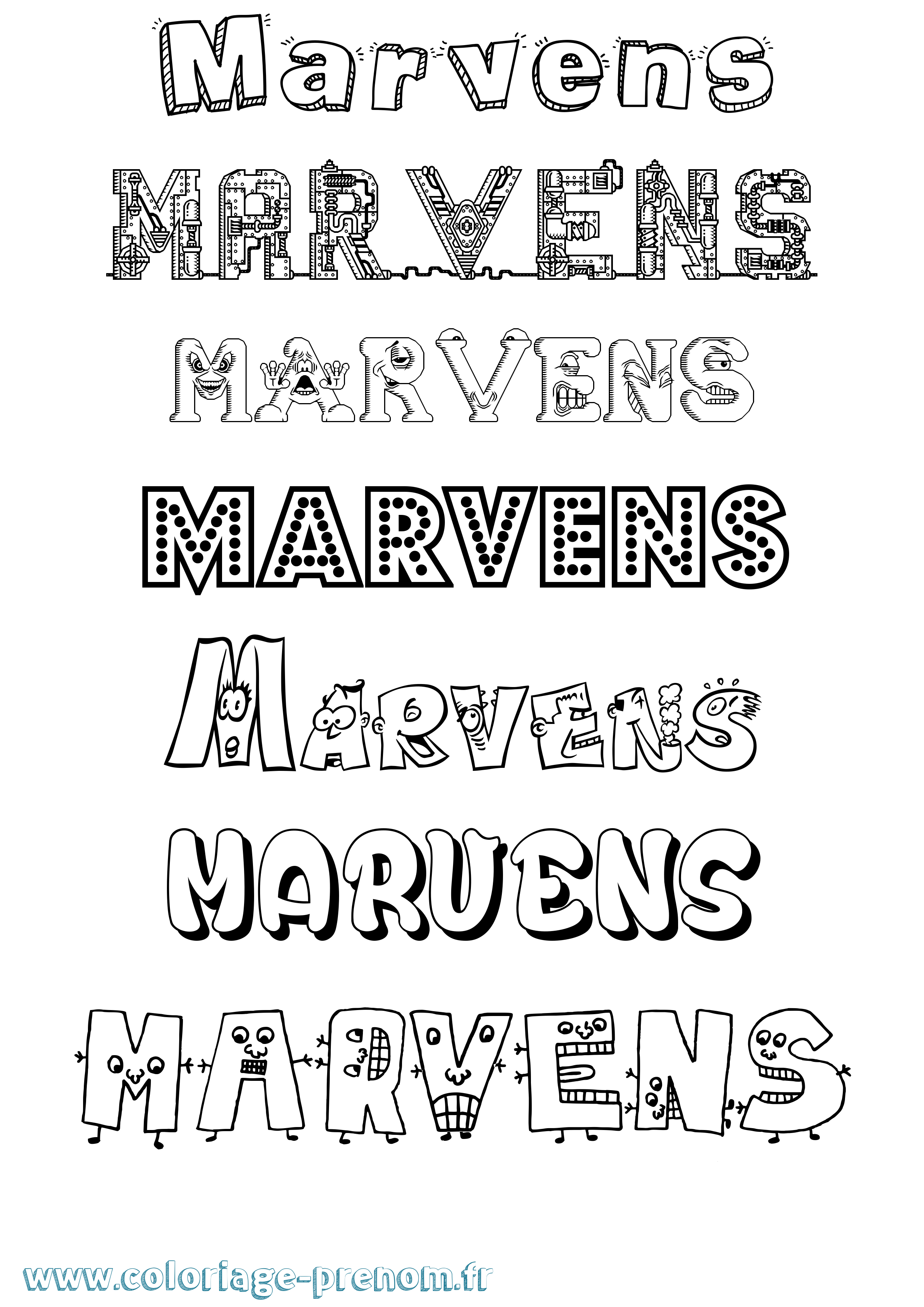 Coloriage prénom Marvens Fun