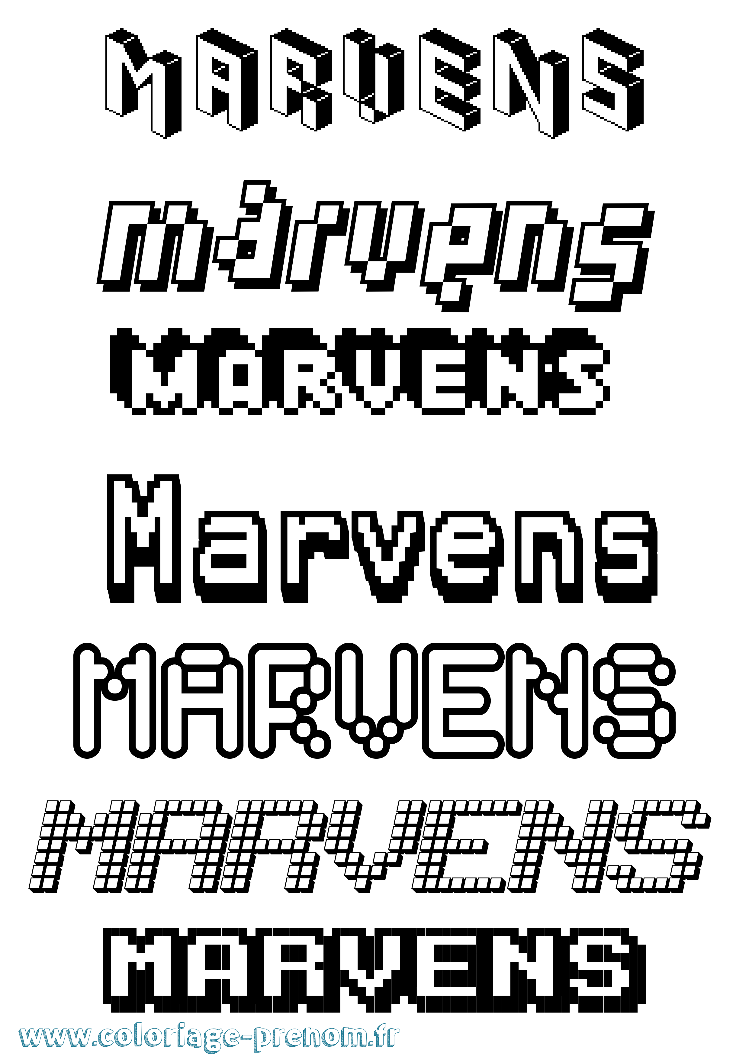 Coloriage prénom Marvens Pixel