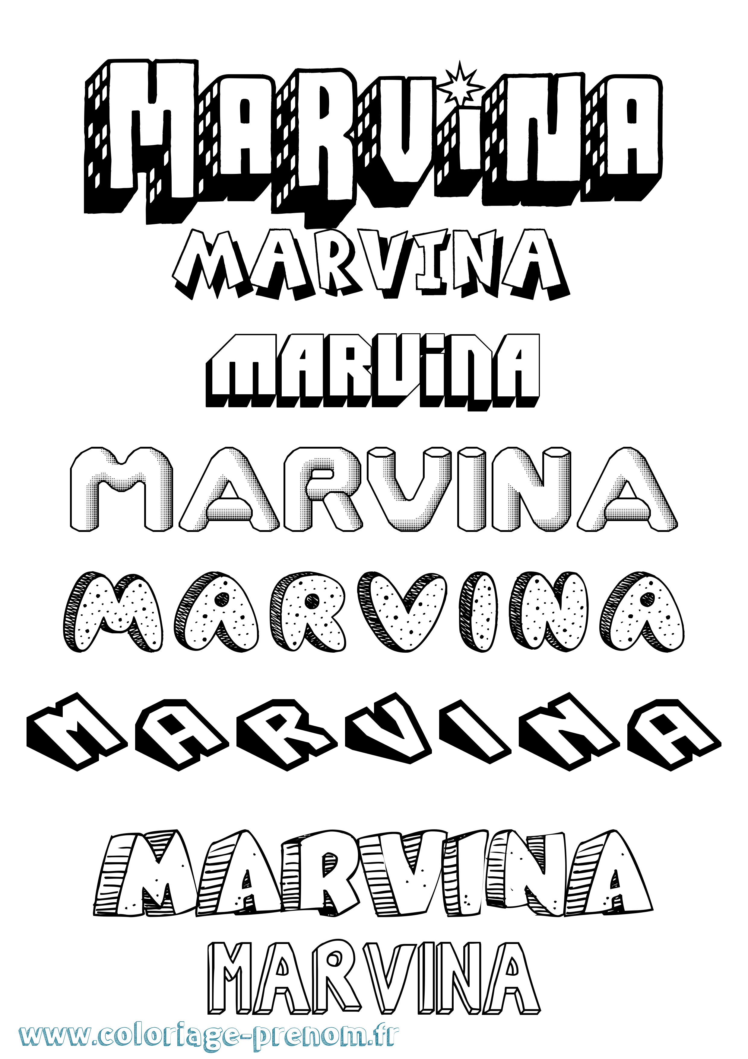 Coloriage prénom Marvina Effet 3D