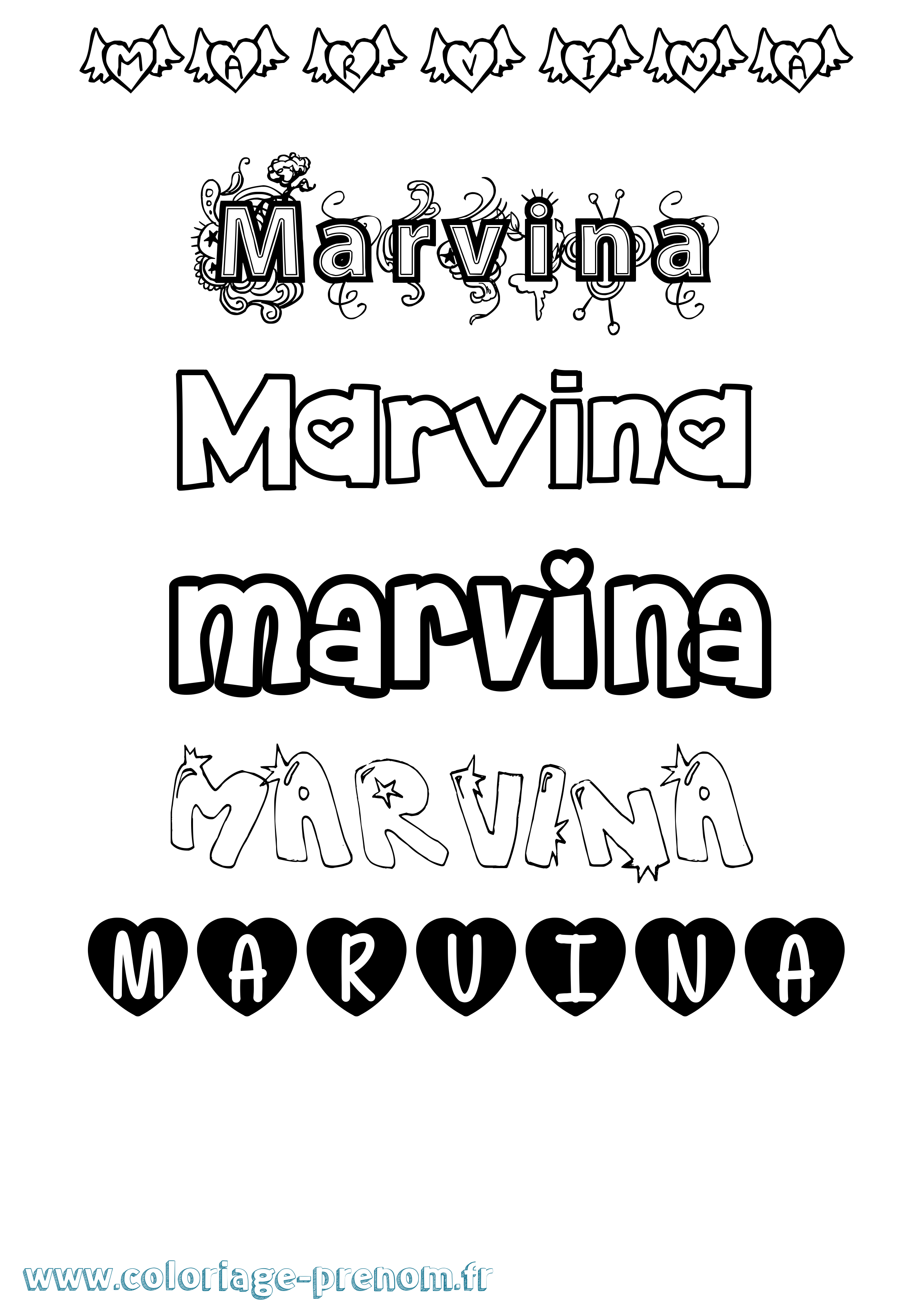 Coloriage prénom Marvina Girly