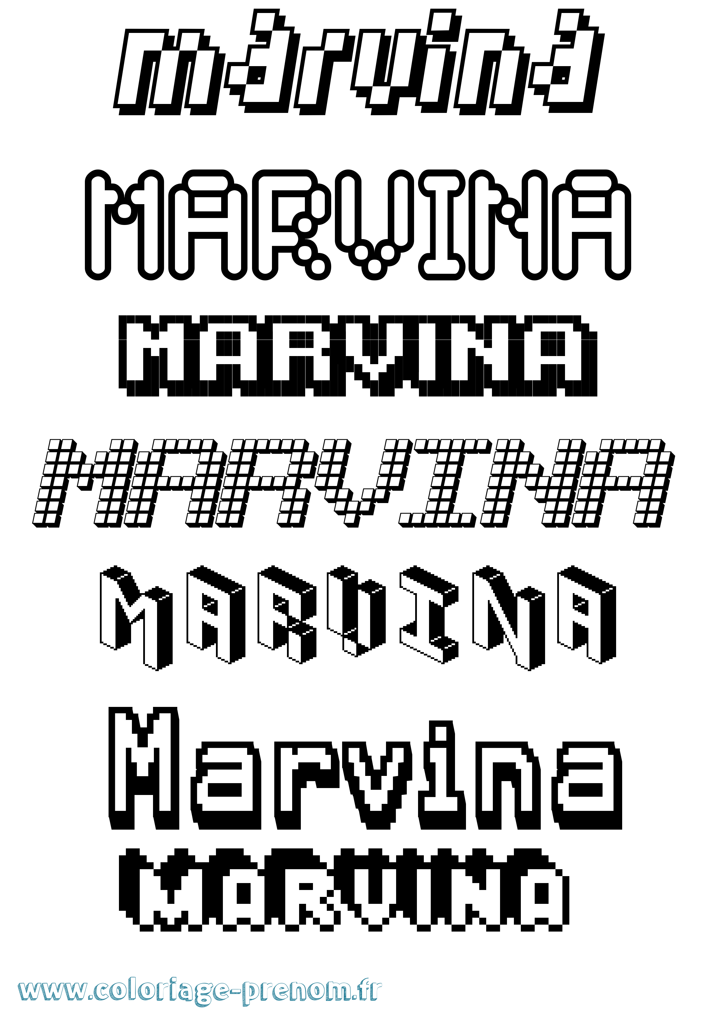 Coloriage prénom Marvina Pixel