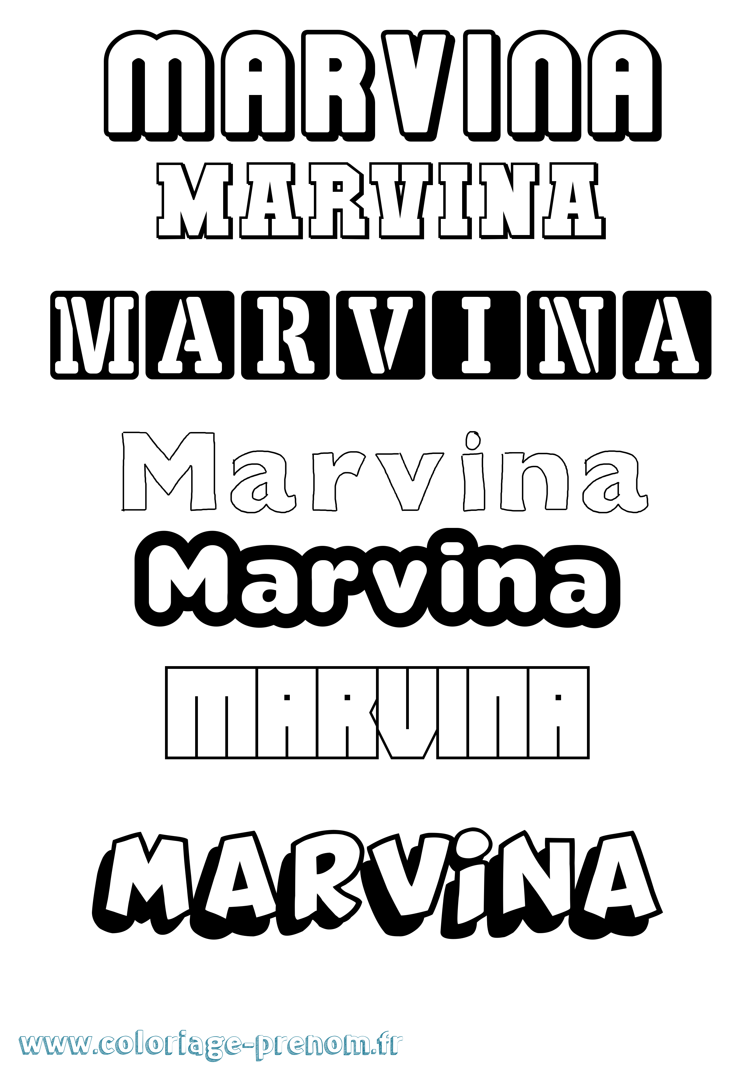Coloriage prénom Marvina Simple