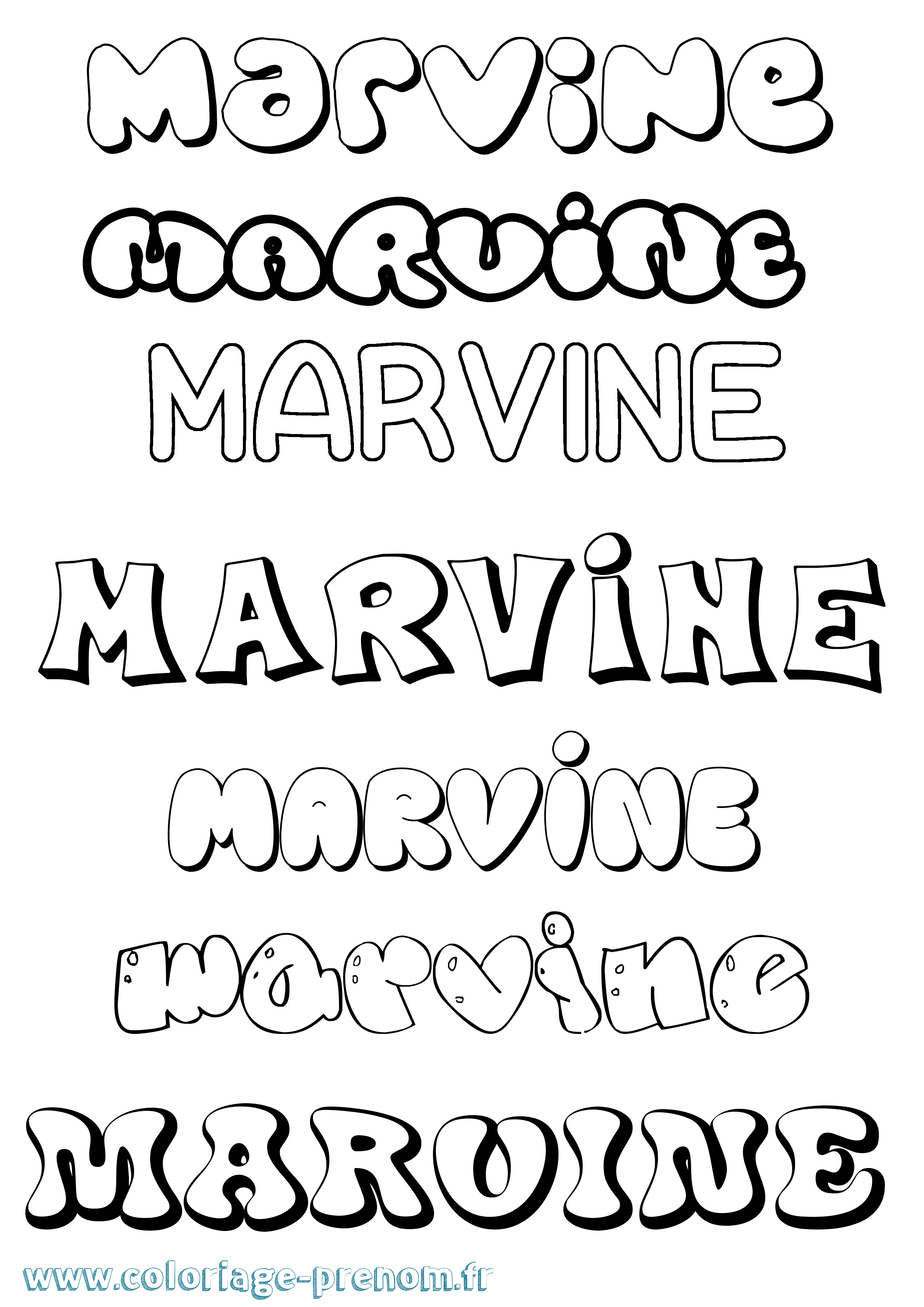 Coloriage prénom Marvine Bubble