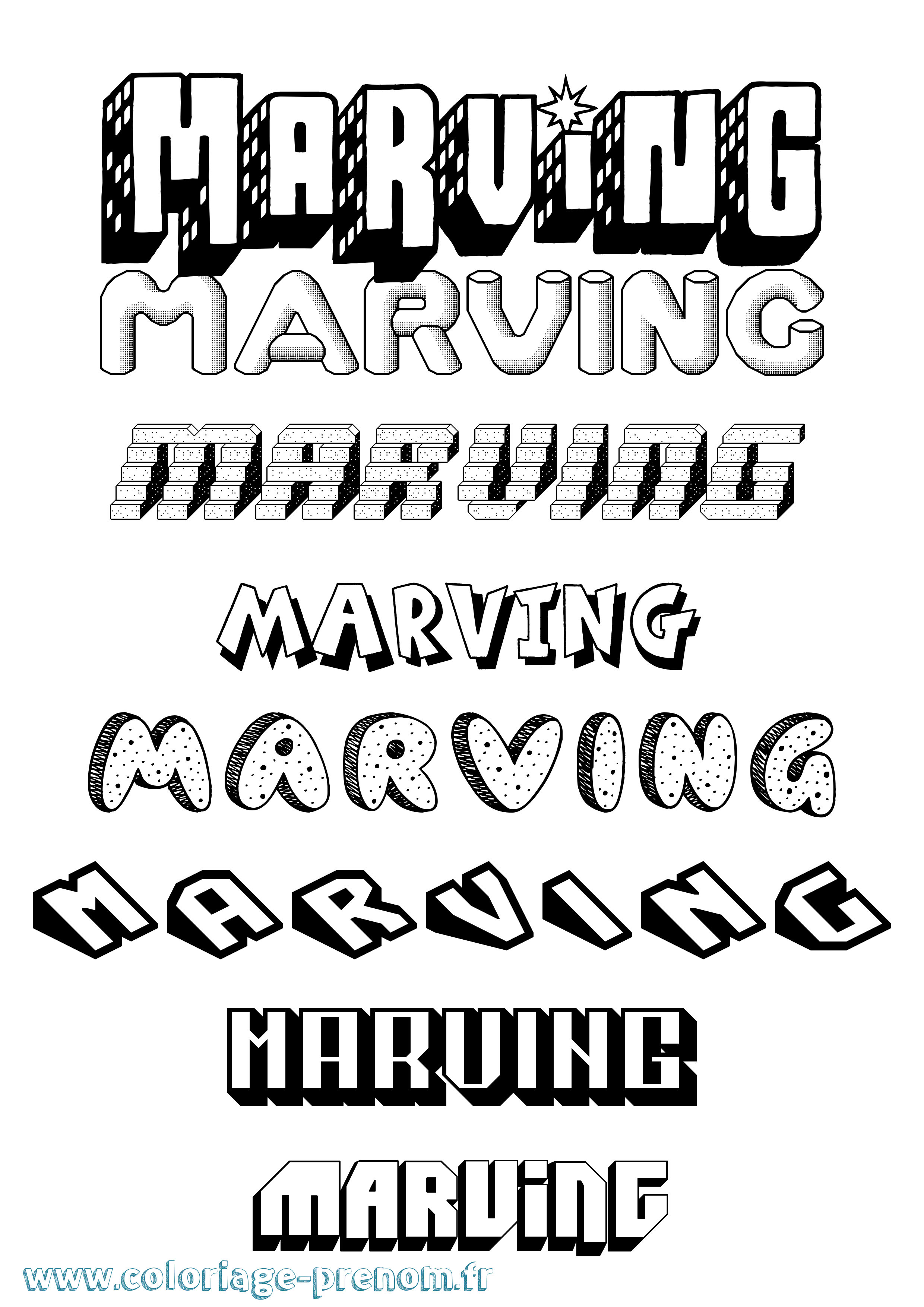 Coloriage prénom Marving Effet 3D