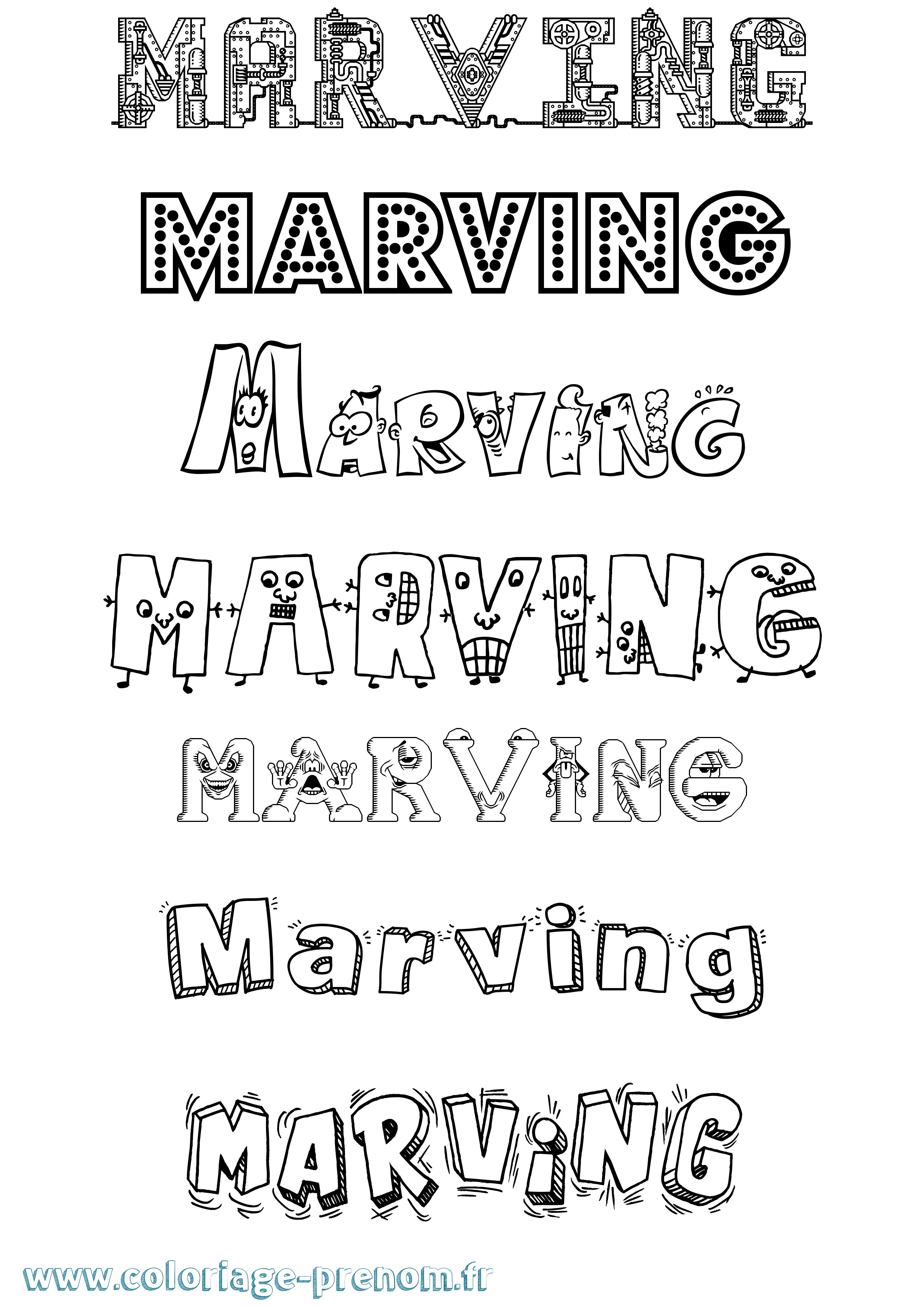 Coloriage prénom Marving Fun