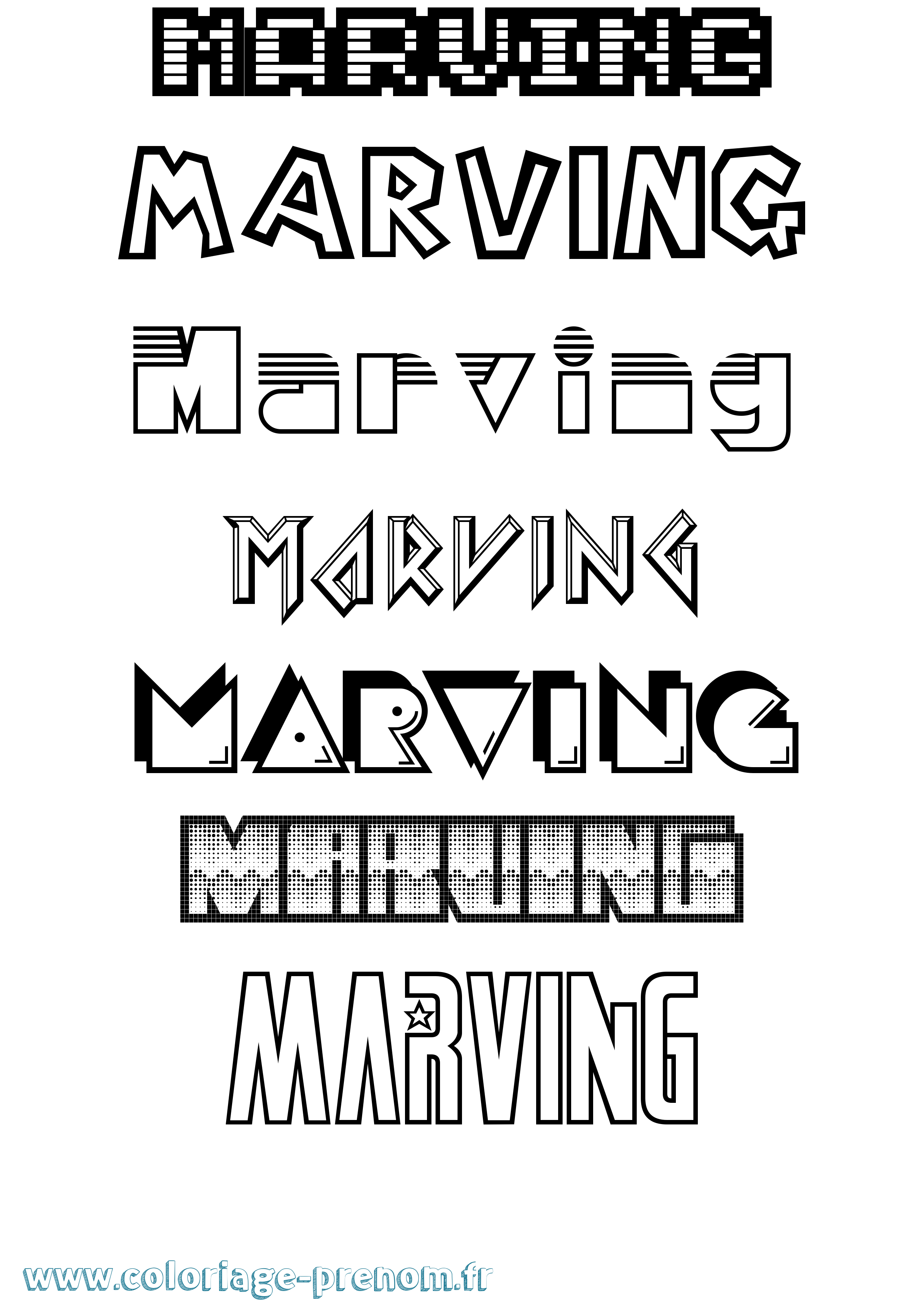 Coloriage prénom Marving Jeux Vidéos