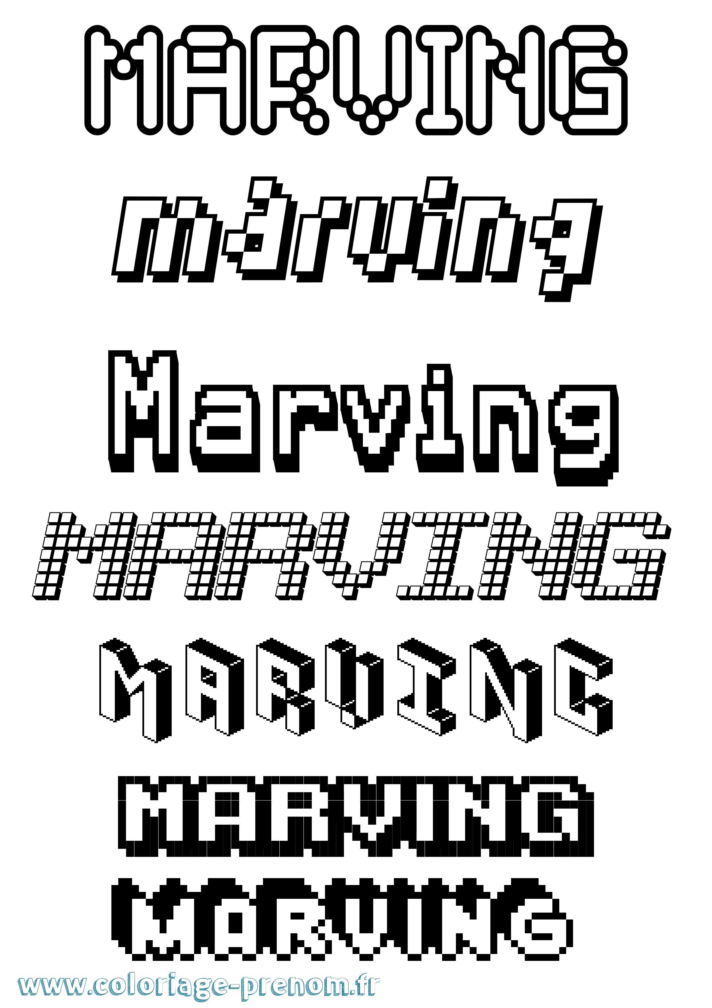 Coloriage prénom Marving Pixel