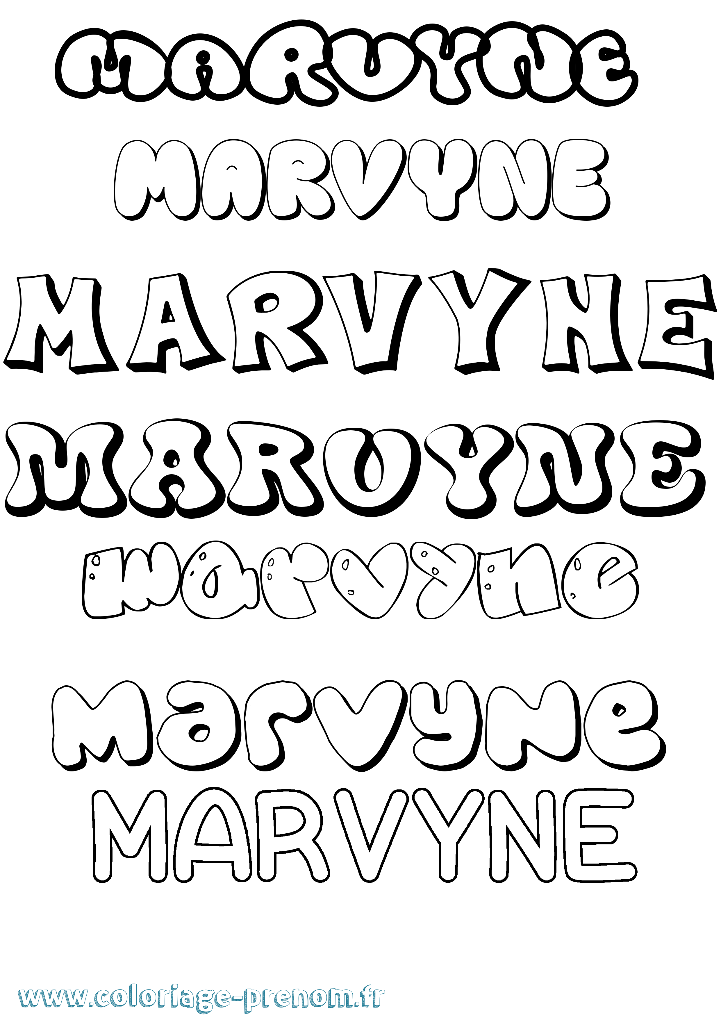 Coloriage prénom Marvyne Bubble