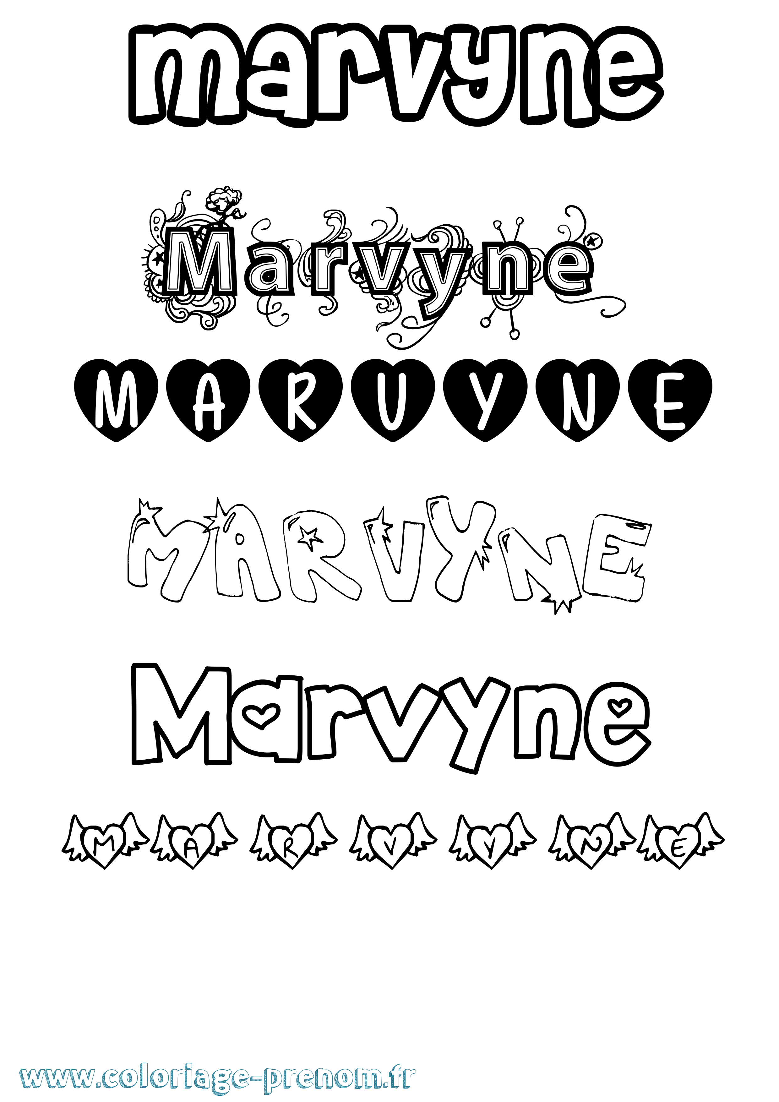 Coloriage prénom Marvyne Girly