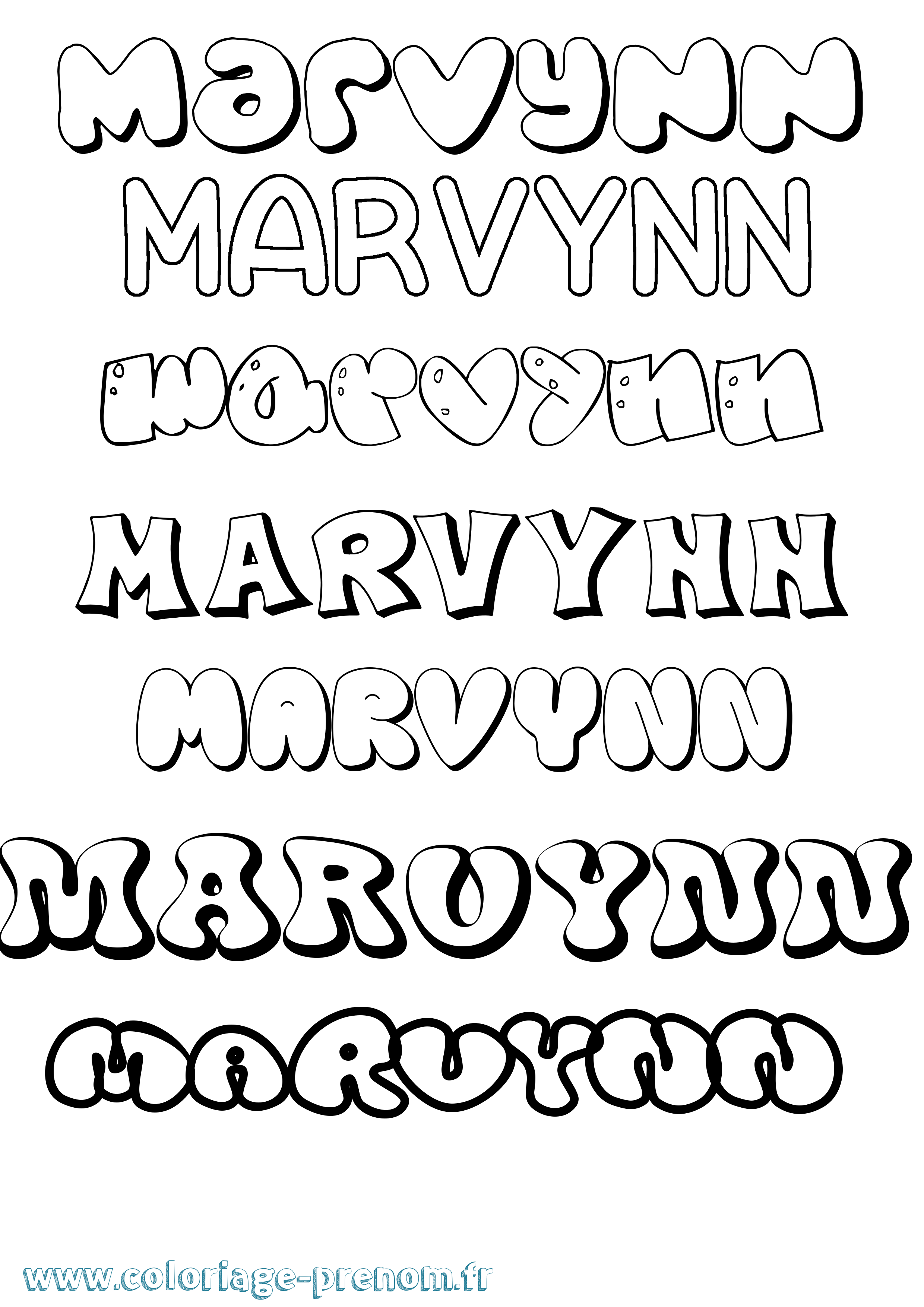 Coloriage prénom Marvynn Bubble