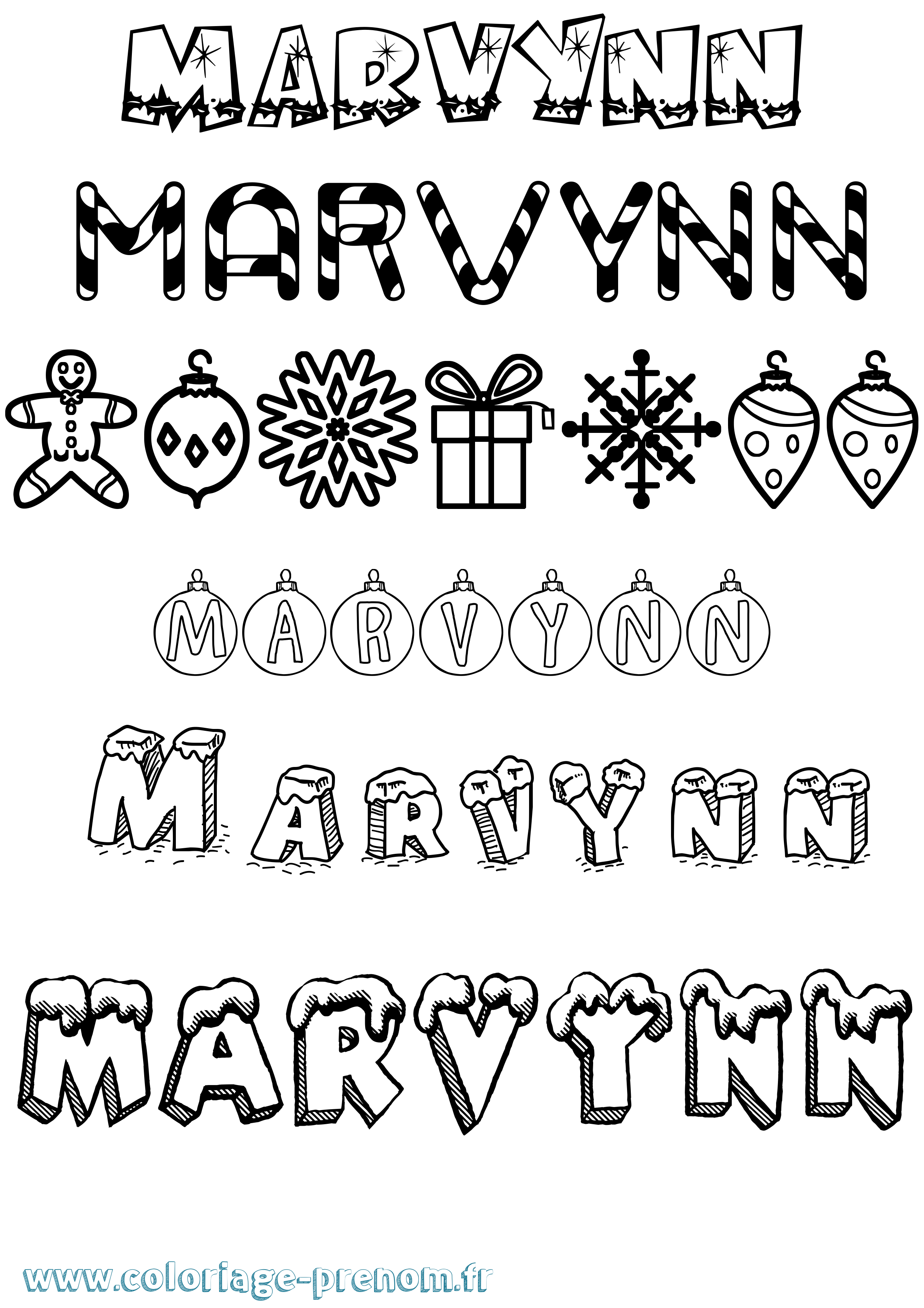Coloriage prénom Marvynn Noël