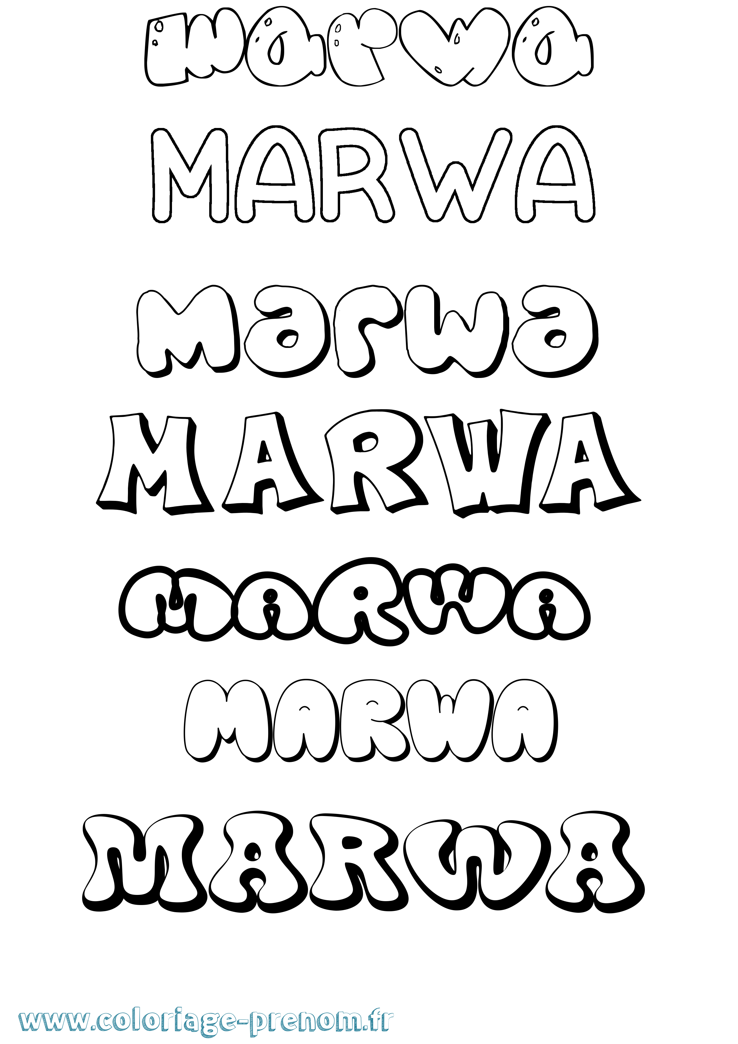 Coloriage prénom Marwa Bubble