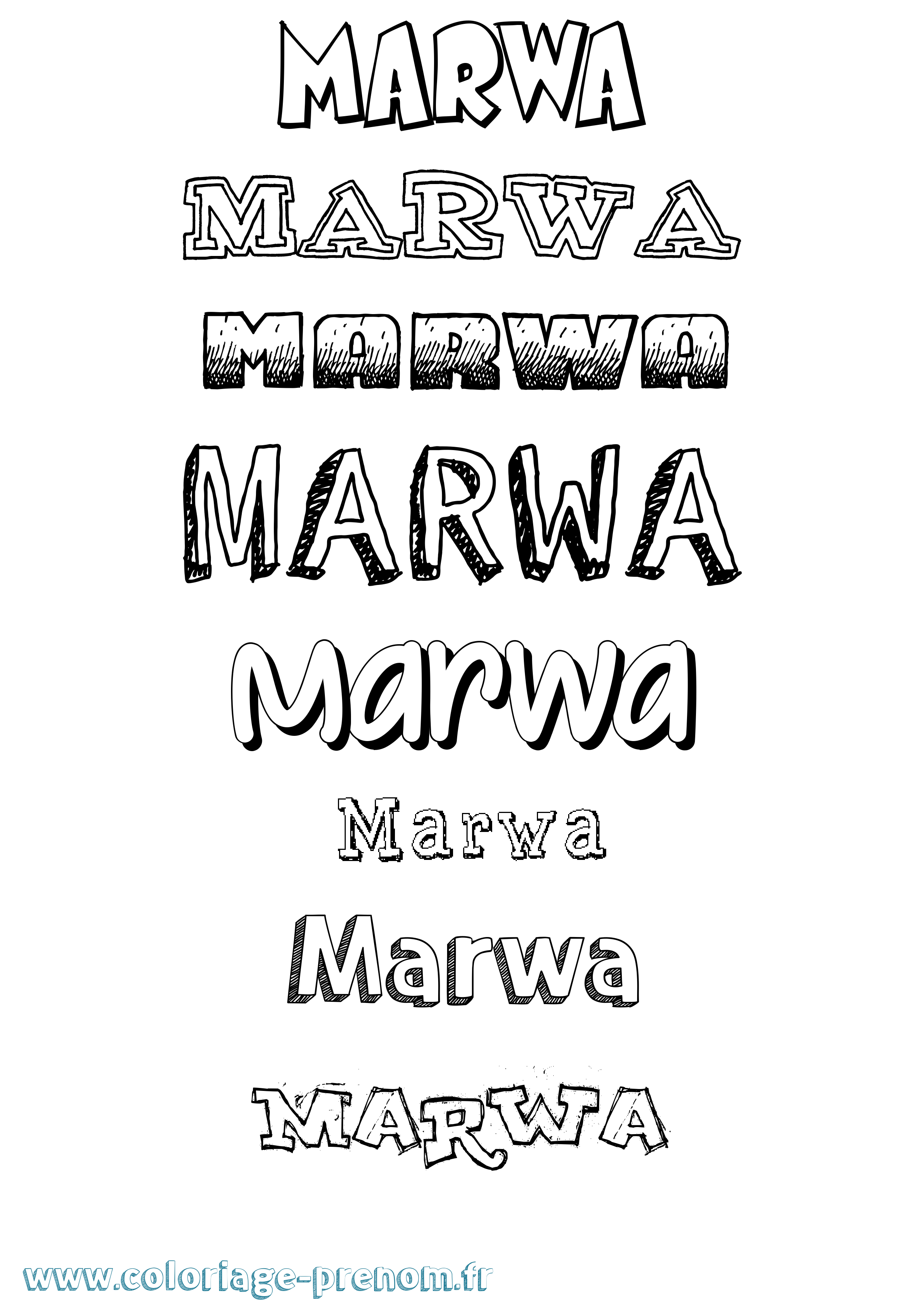 Coloriage prénom Marwa Dessiné