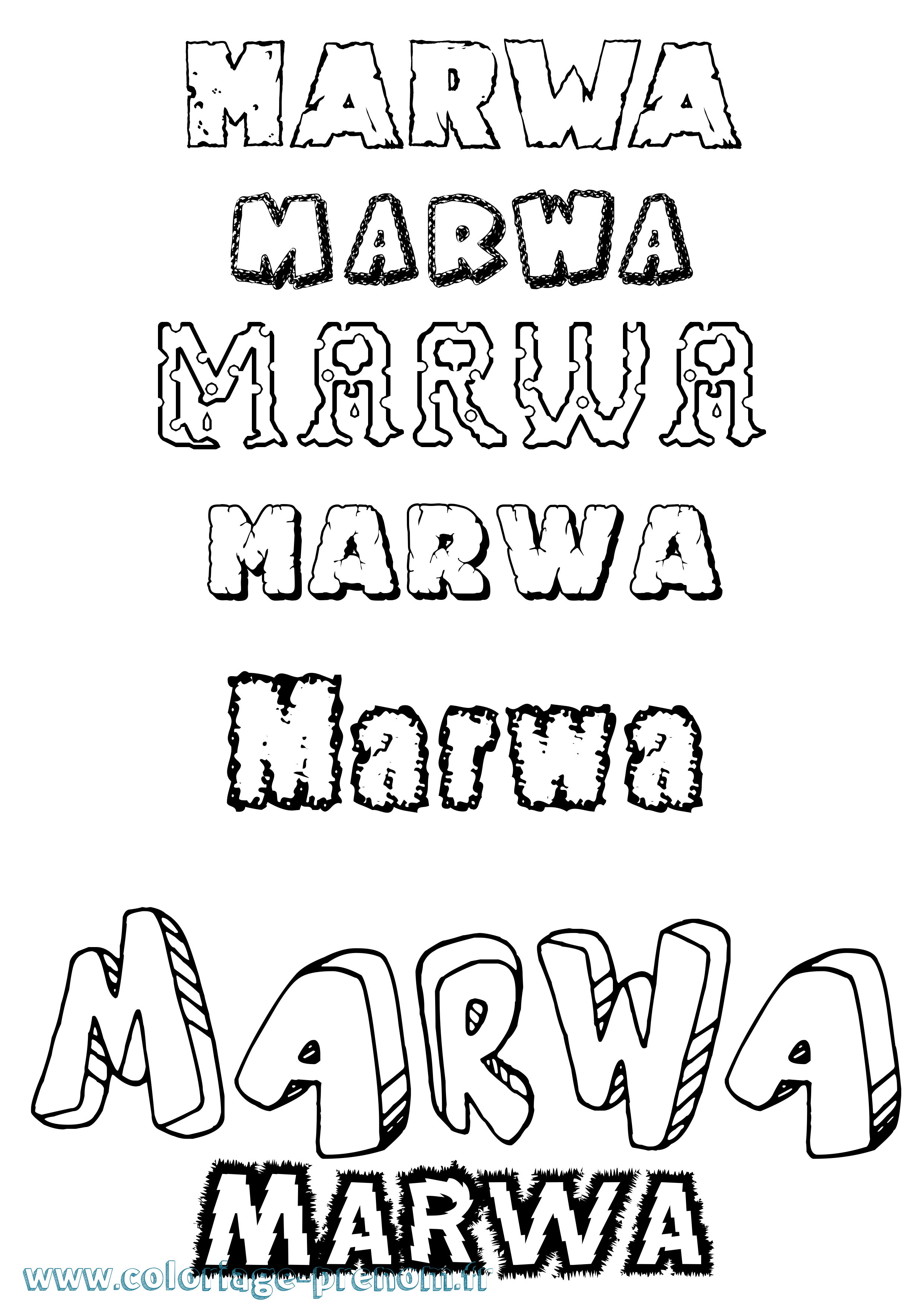 Coloriage prénom Marwa Destructuré