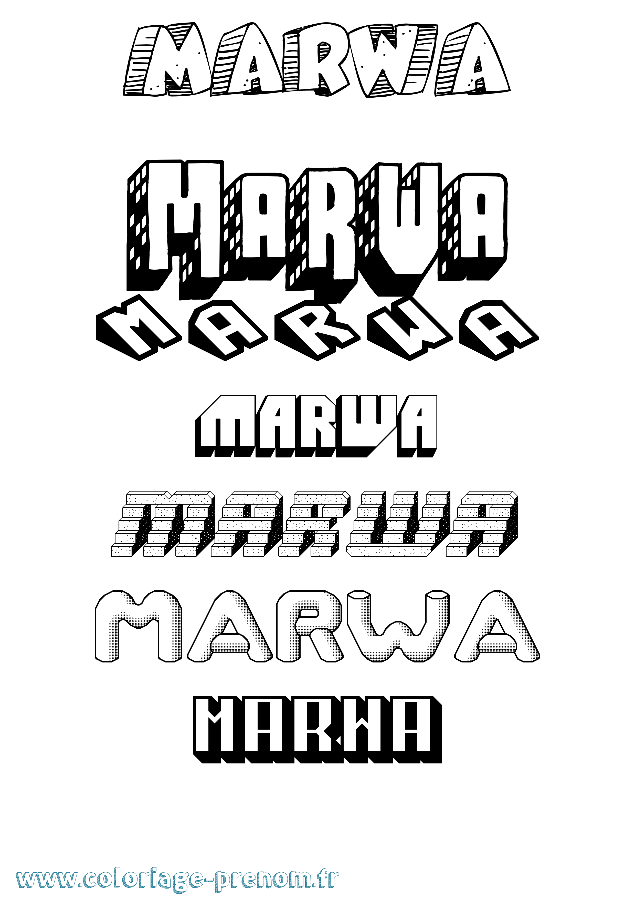 Coloriage prénom Marwa Effet 3D