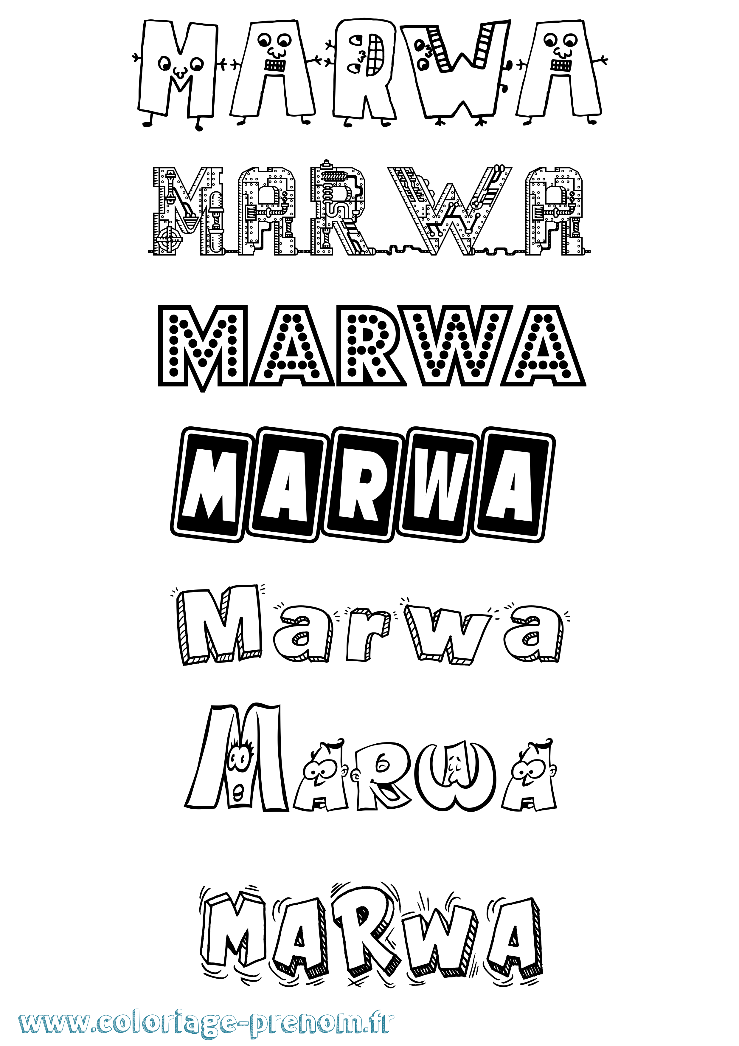 Coloriage prénom Marwa Fun