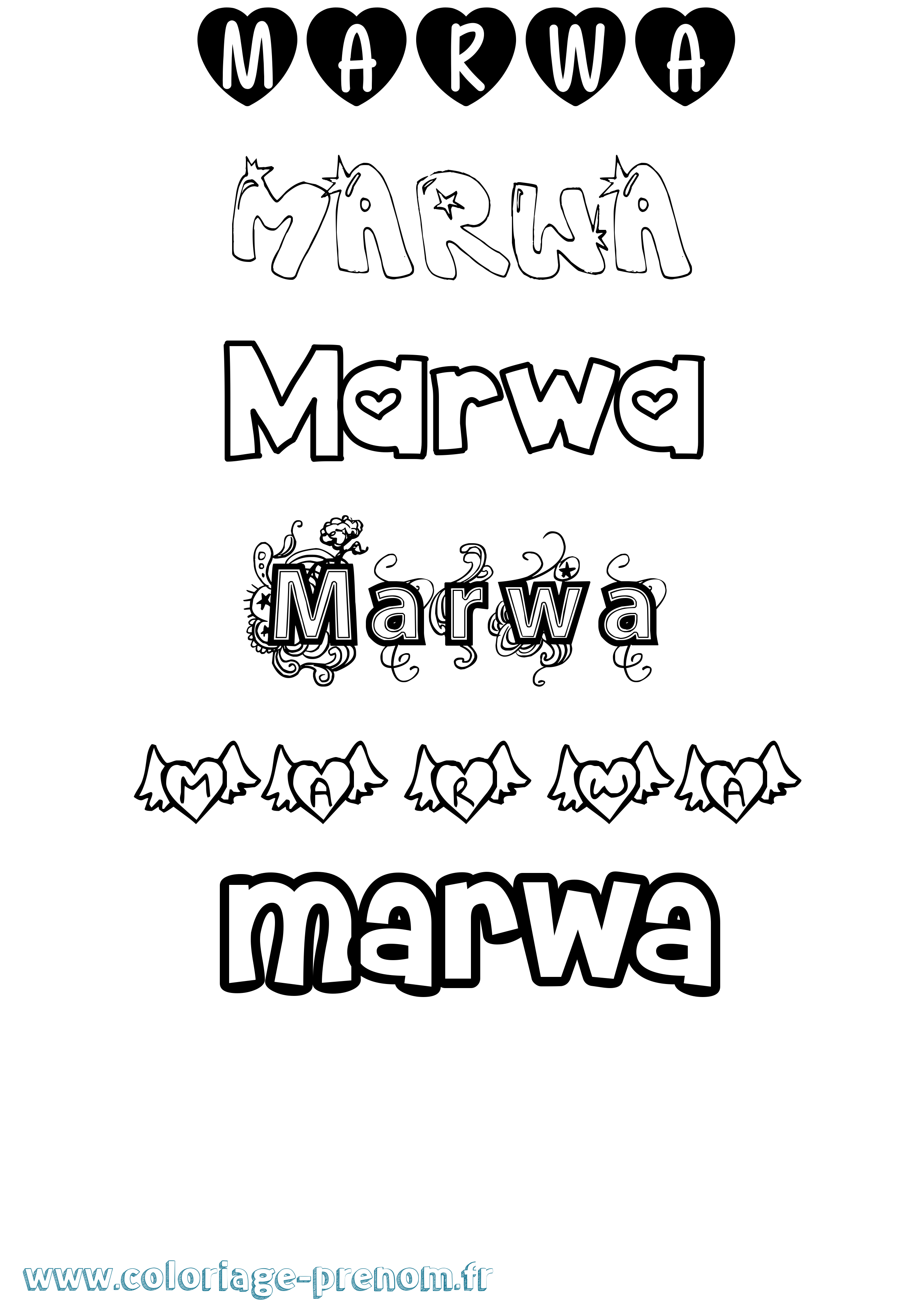 Coloriage prénom Marwa Girly