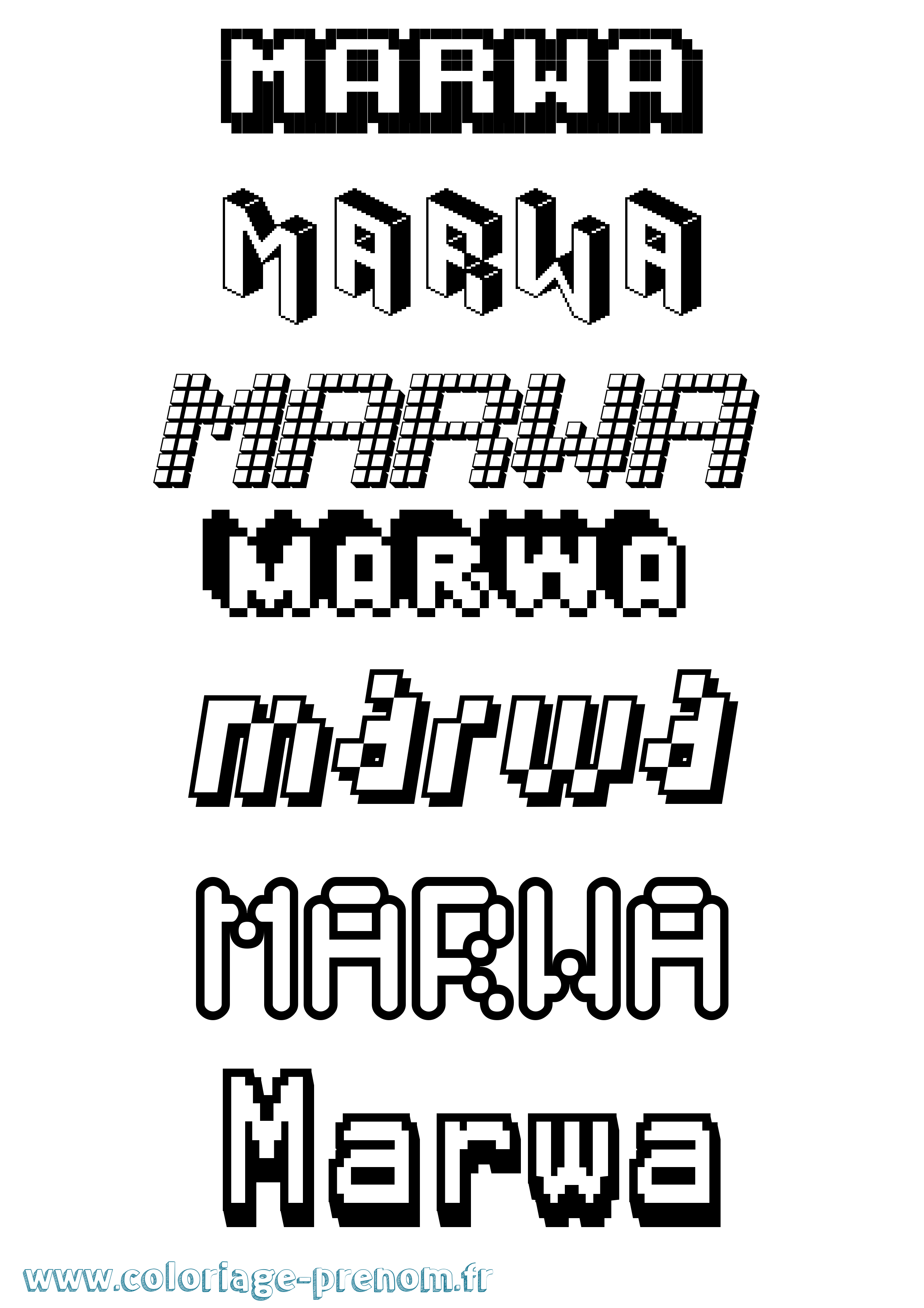 Coloriage prénom Marwa Pixel