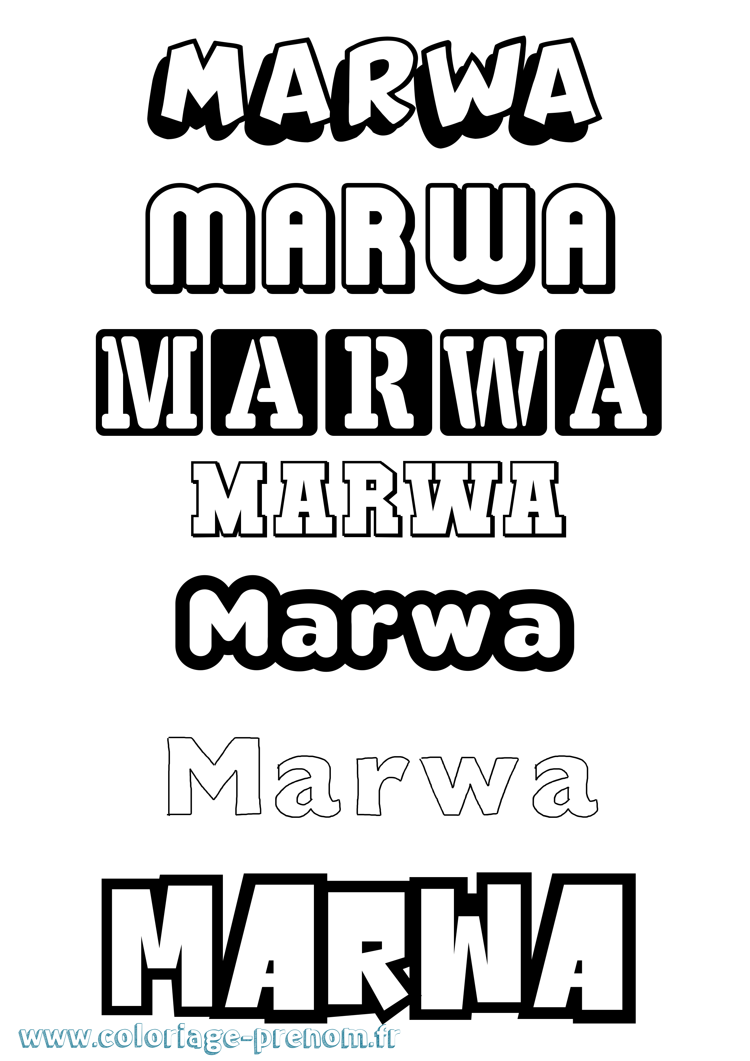Coloriage prénom Marwa Simple