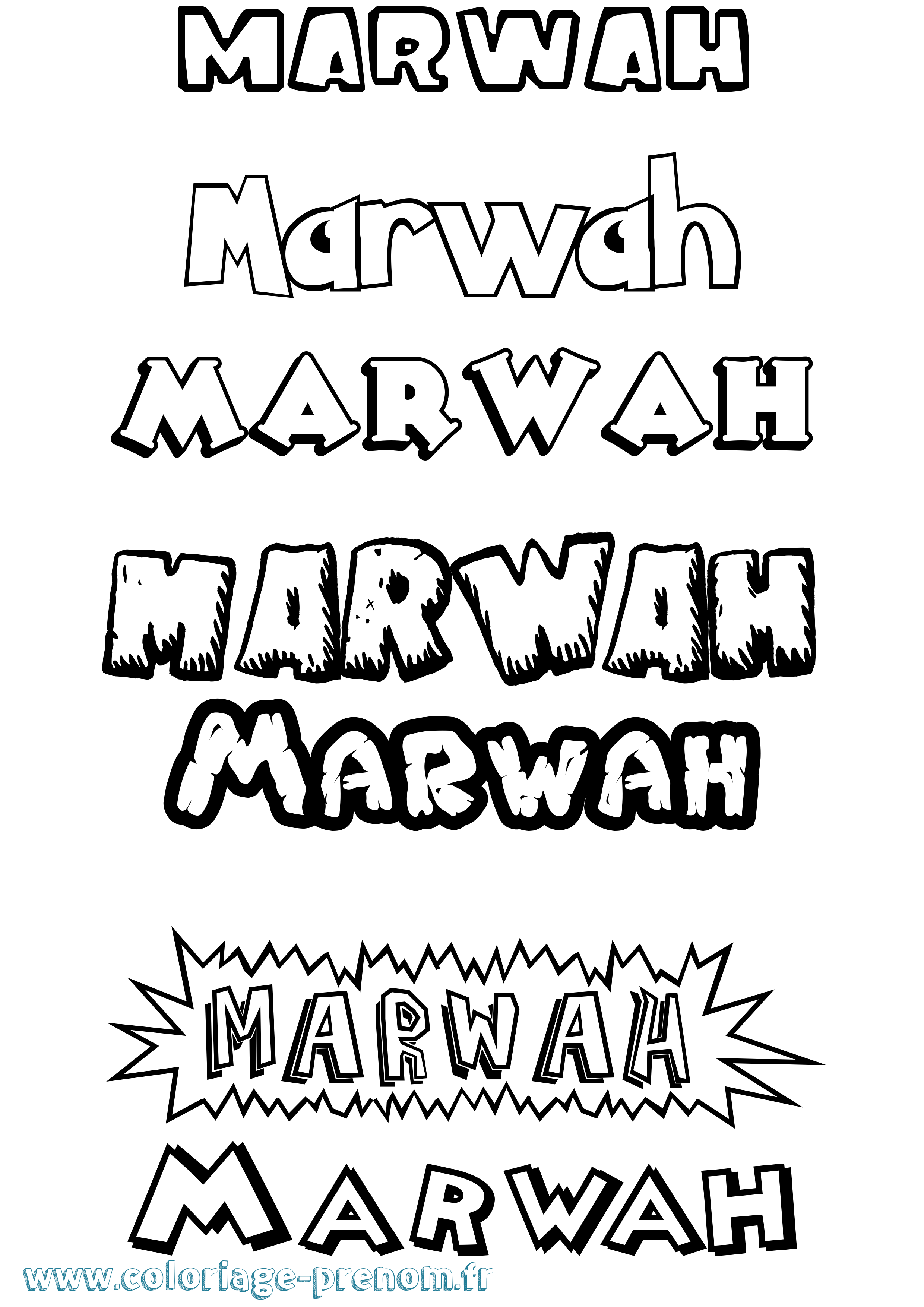 Coloriage prénom Marwah Dessin Animé