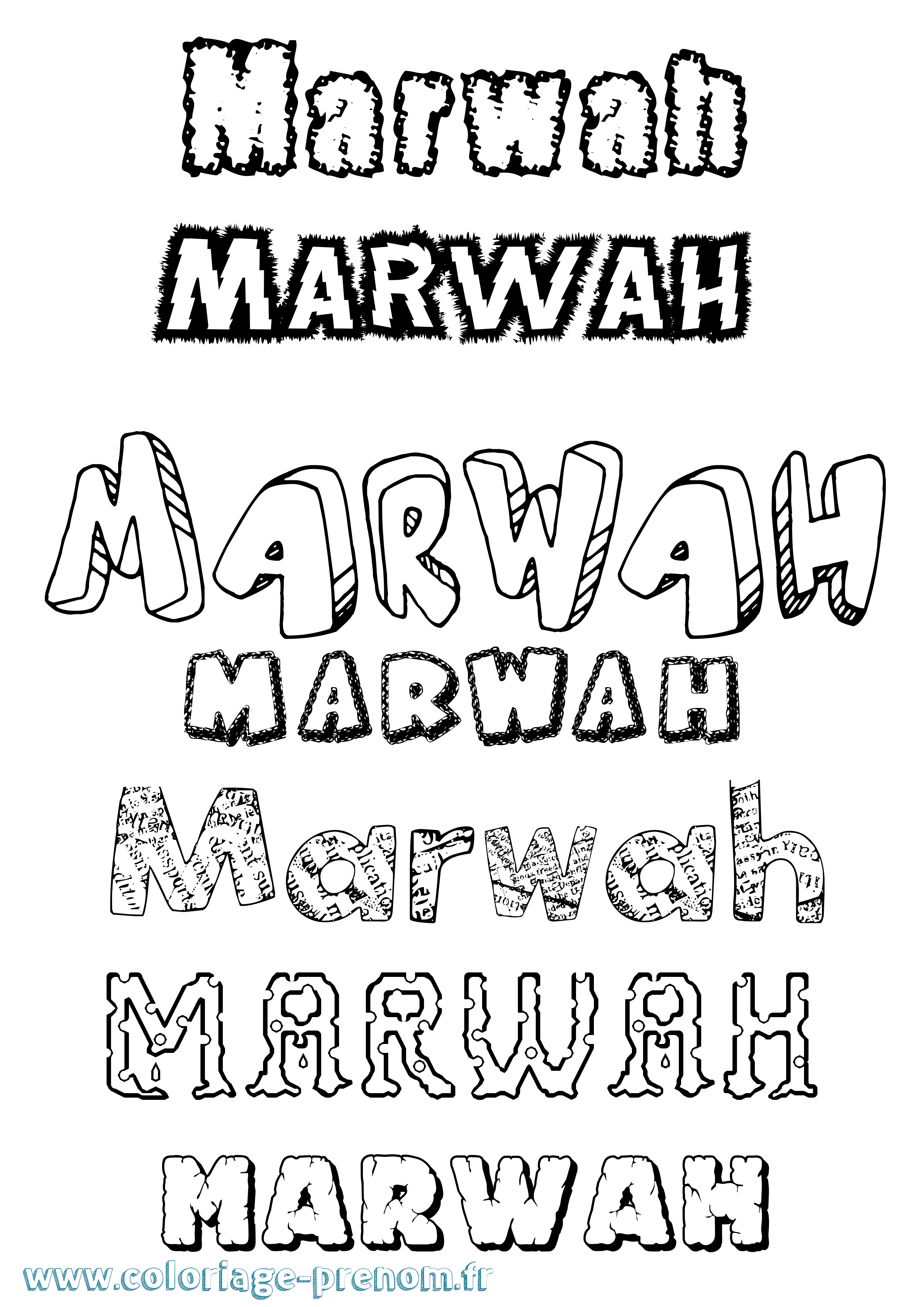 Coloriage prénom Marwah Destructuré