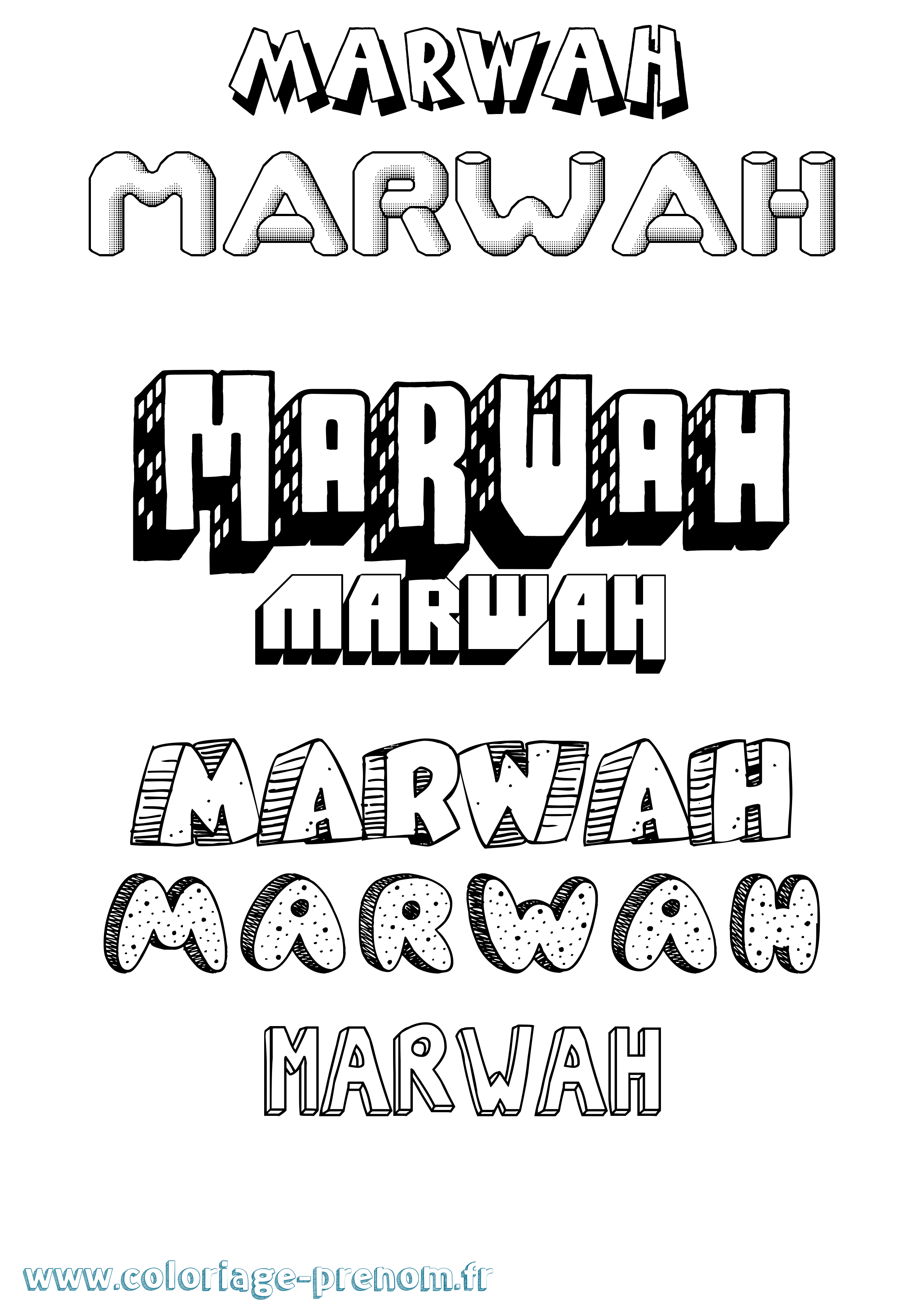 Coloriage prénom Marwah Effet 3D