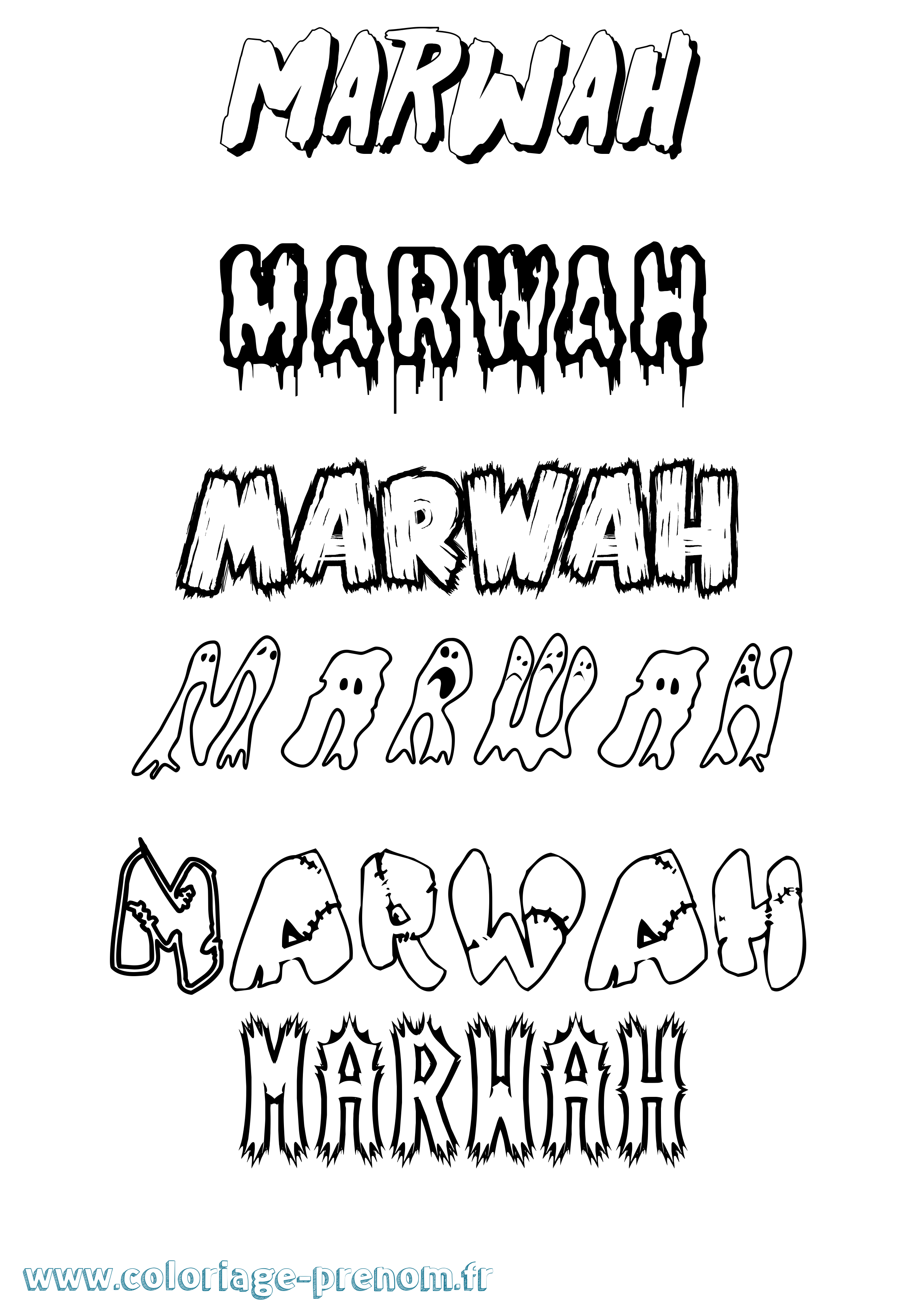 Coloriage prénom Marwah Frisson