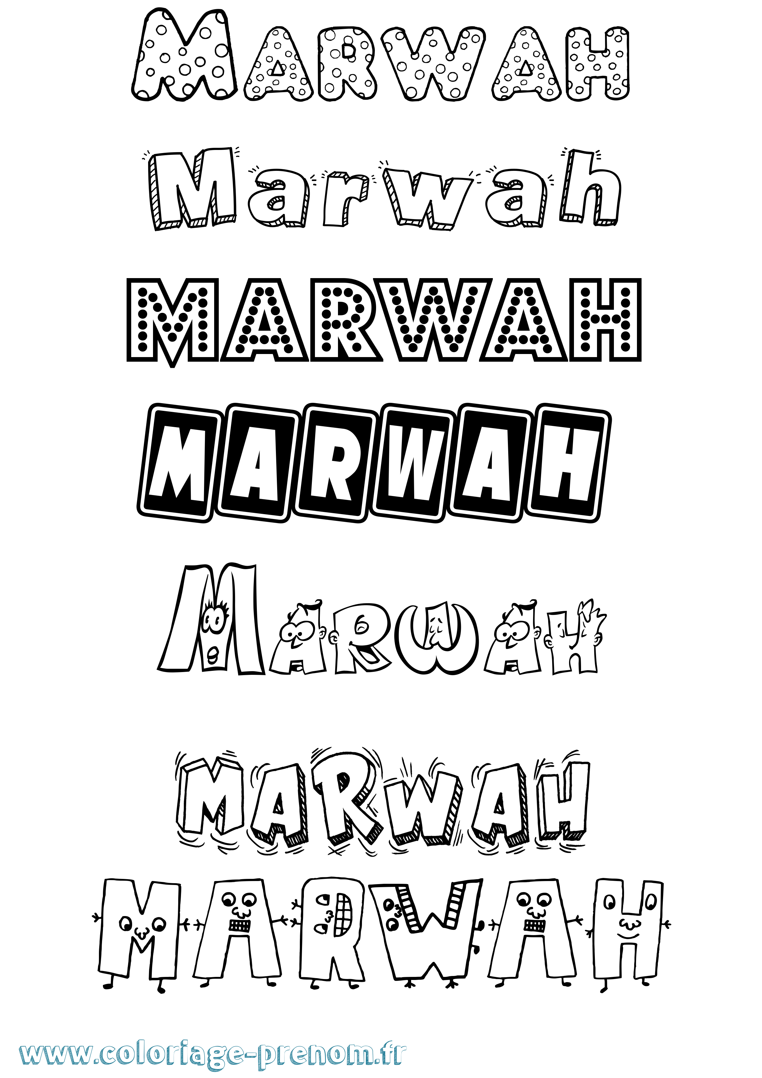 Coloriage prénom Marwah Fun