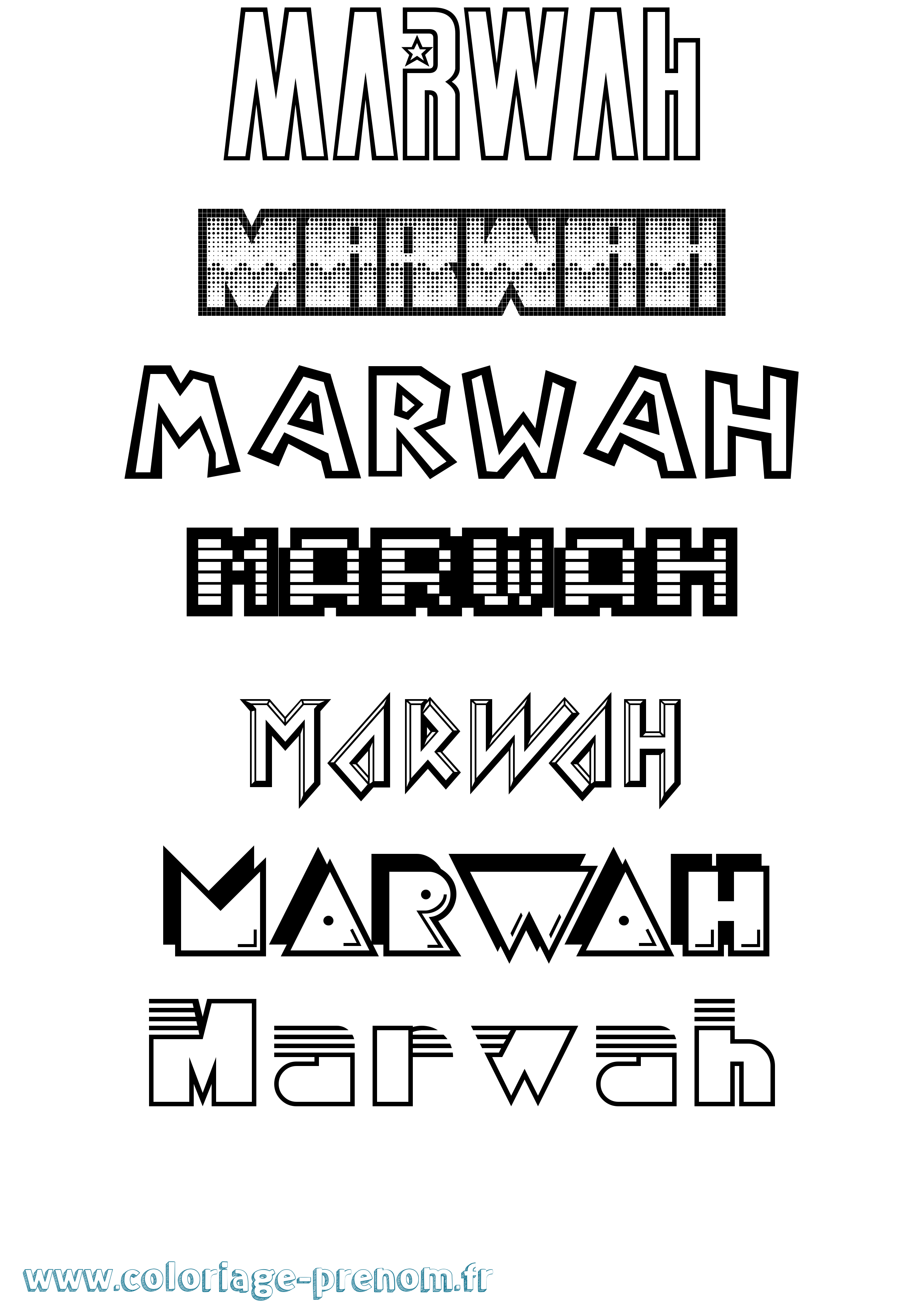 Coloriage prénom Marwah Jeux Vidéos